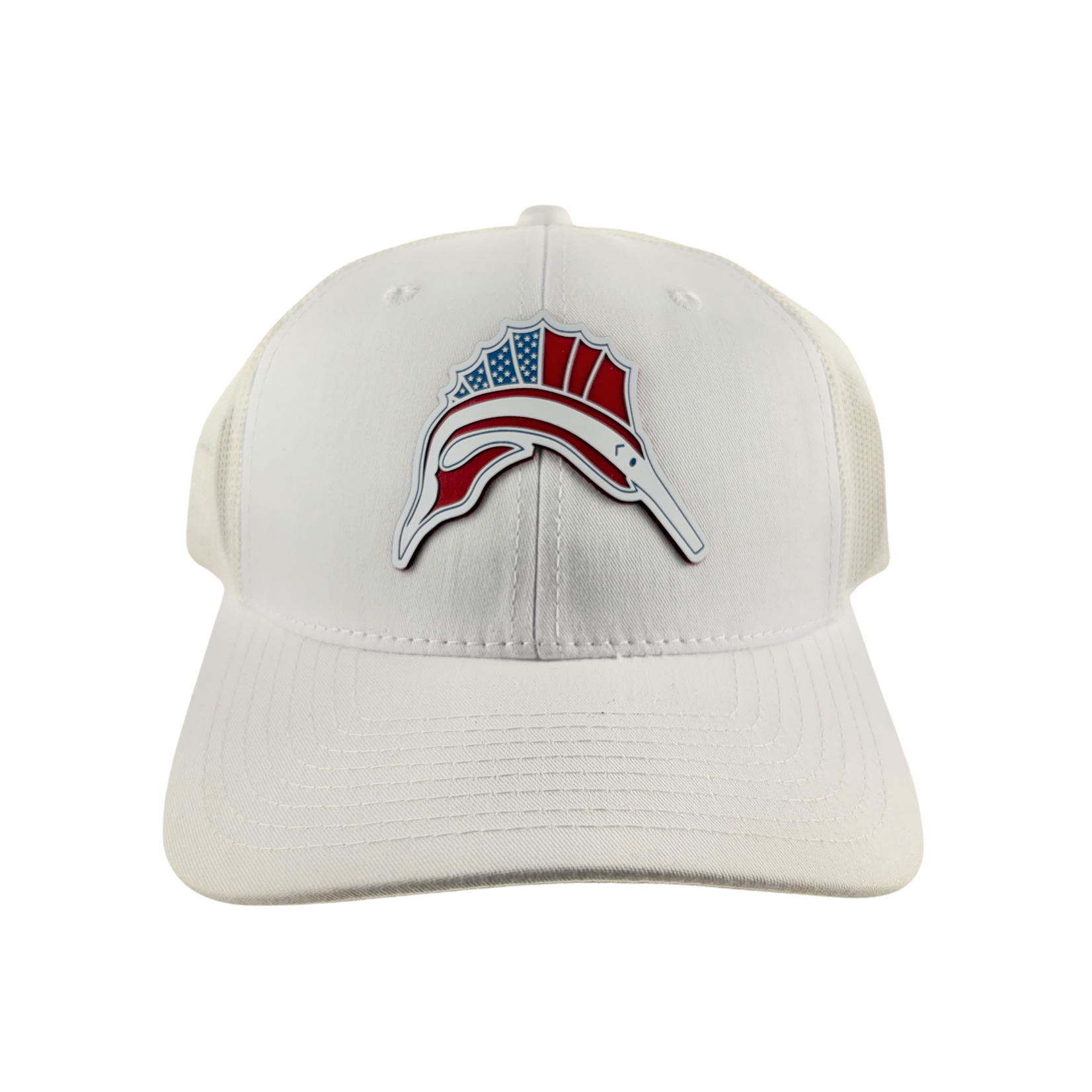Prim In Proper Trucker Hat Cap Pensacola Beach Sailfish Red White Blue Flag