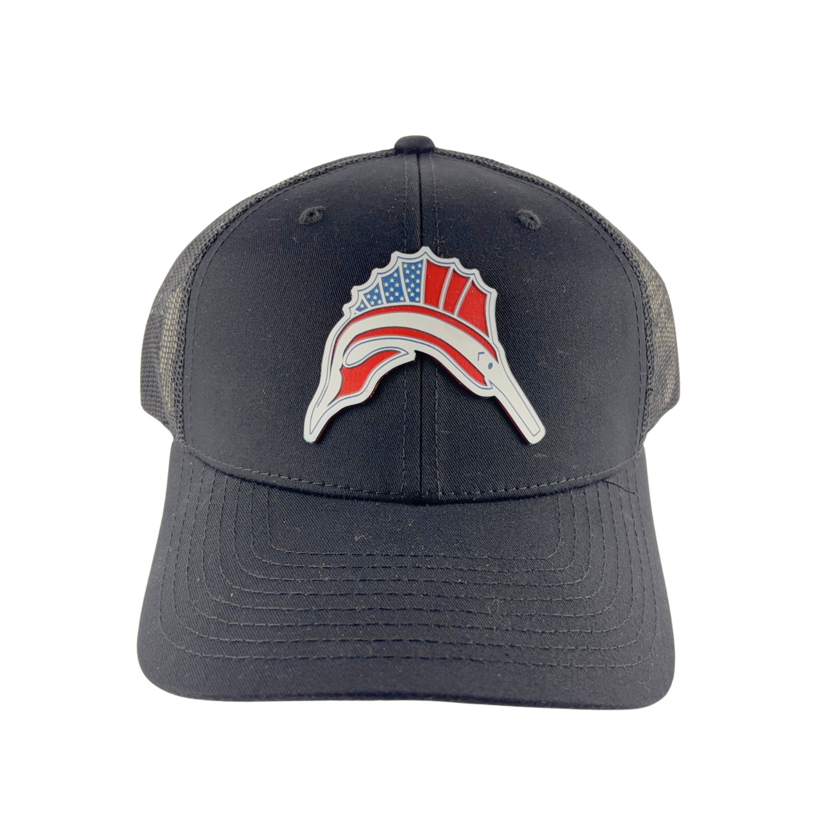 Prim In Proper Trucker Hat Cap Pensacola Beach Sailfish Red White Blue Flag