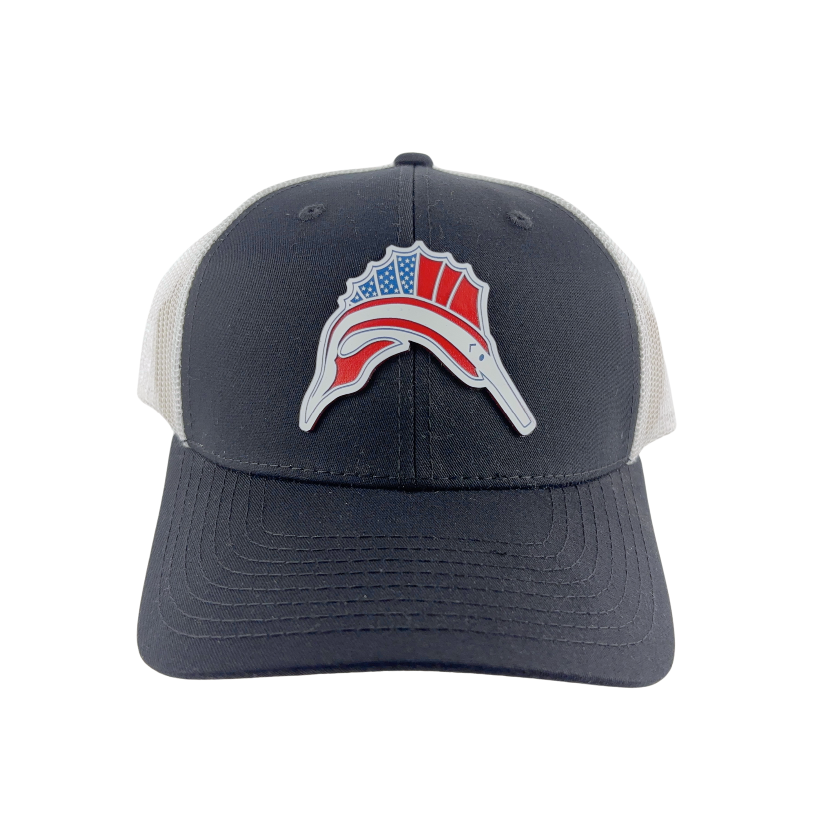 Prim In Proper Trucker Hat Cap Pensacola Beach Sailfish Red White Blue Flag