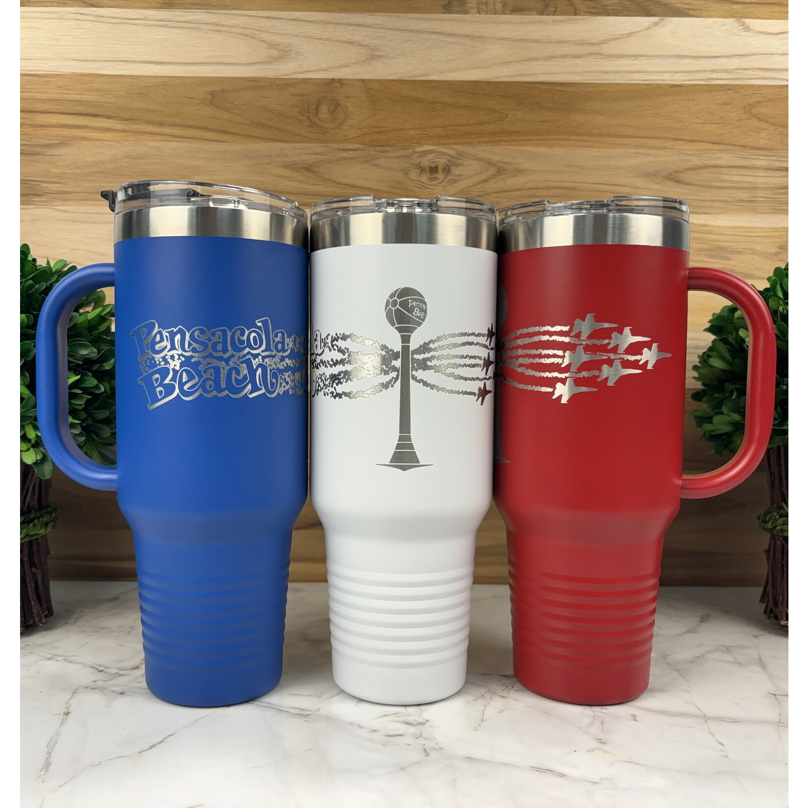 Prim In Proper 40 oz Pensacola Beach Font, Ball & Blues Handled Tumbler