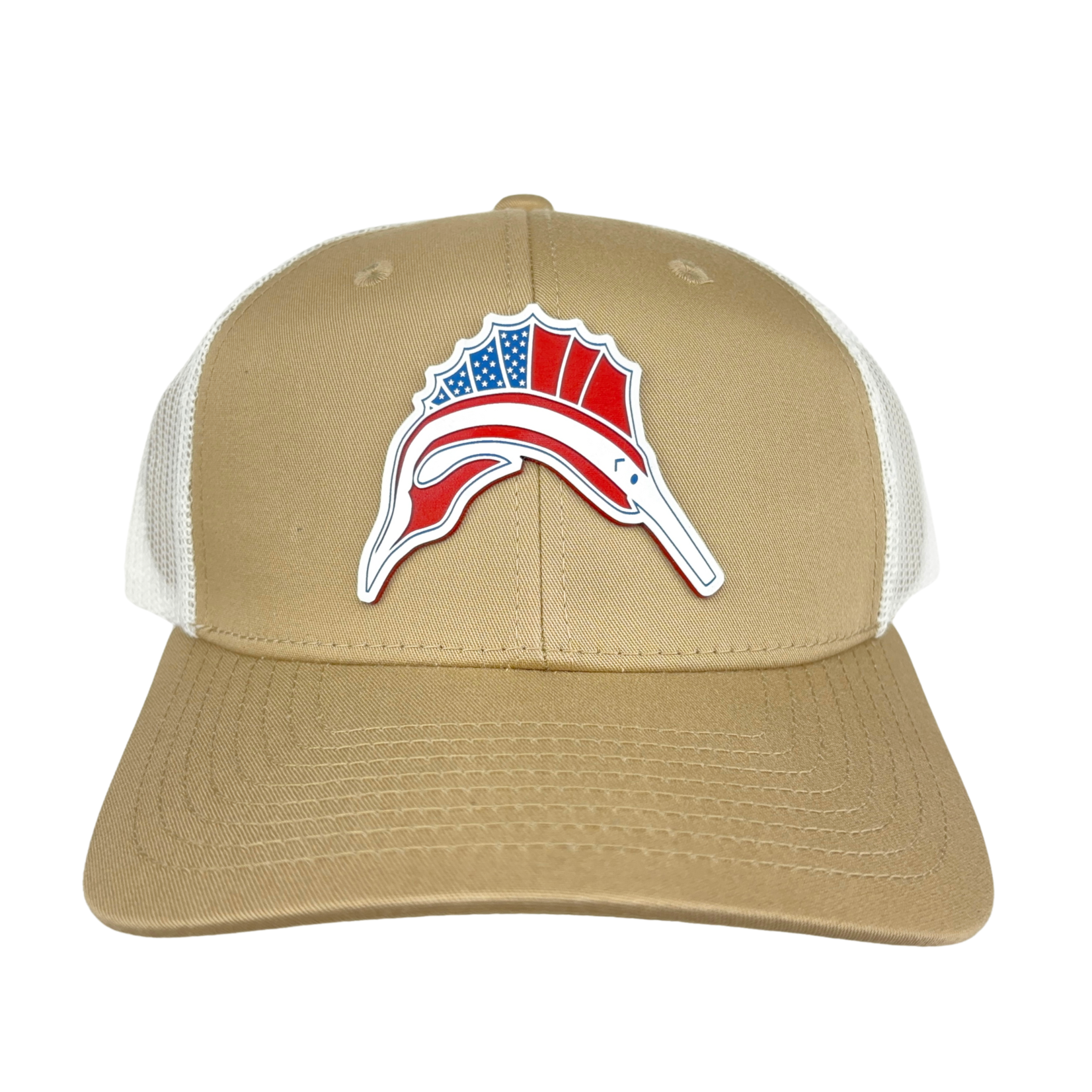 Prim In Proper Trucker Hat Cap Pensacola Beach Sailfish Red White Blue Flag
