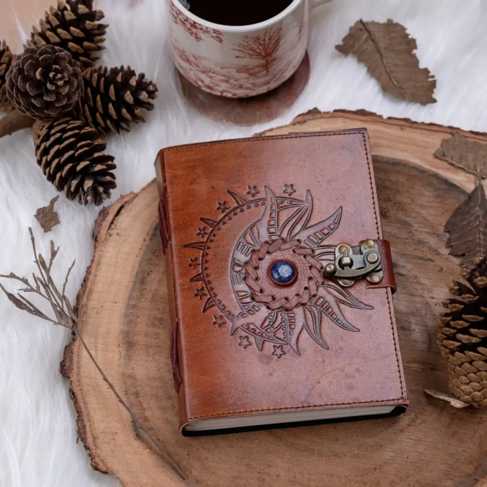 R K Handicrafts and Exporters Embossed Travel Journal Sun Moom Stone