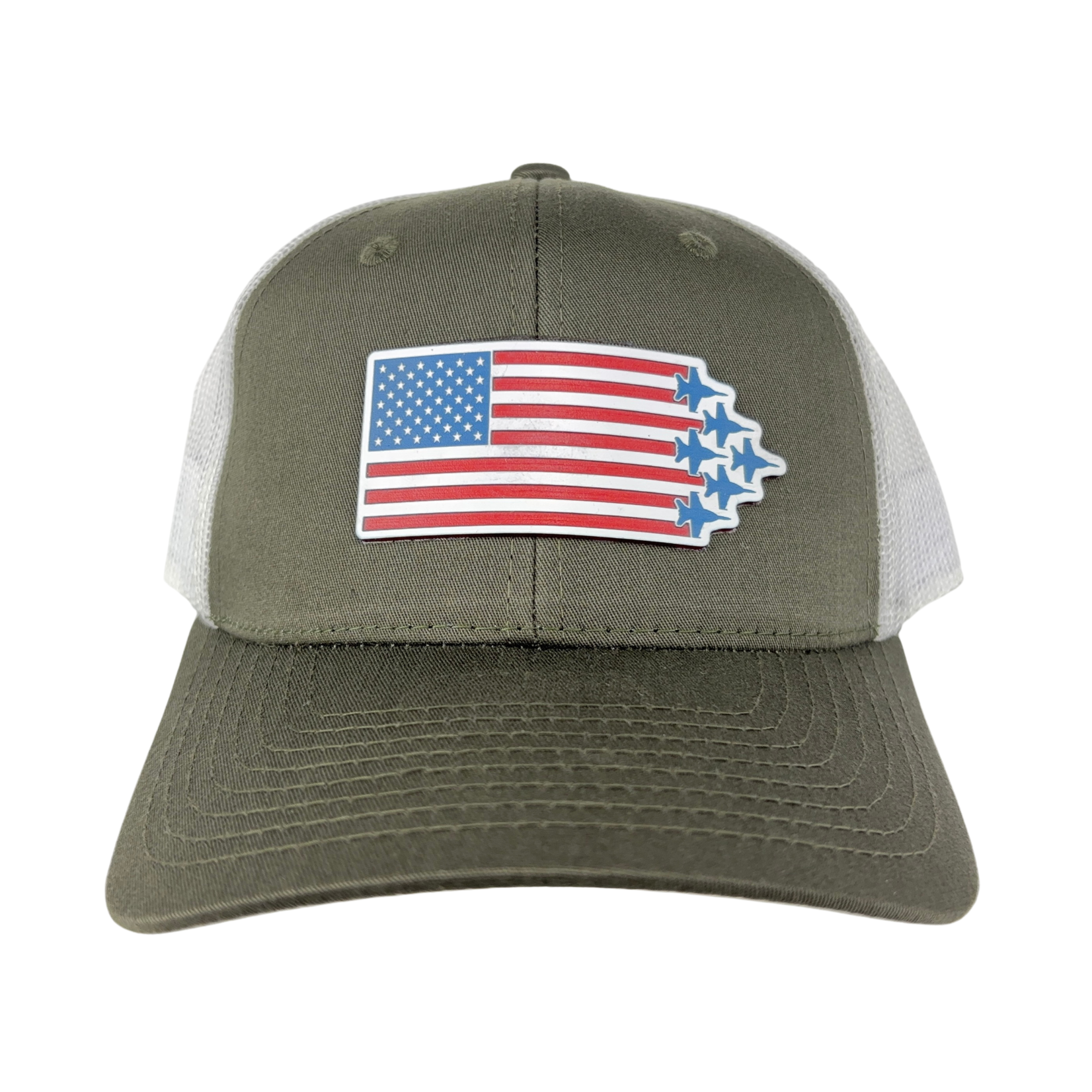 Prim In Proper Trucker Hat Cap US Flag Delta F-18 Jets RWB