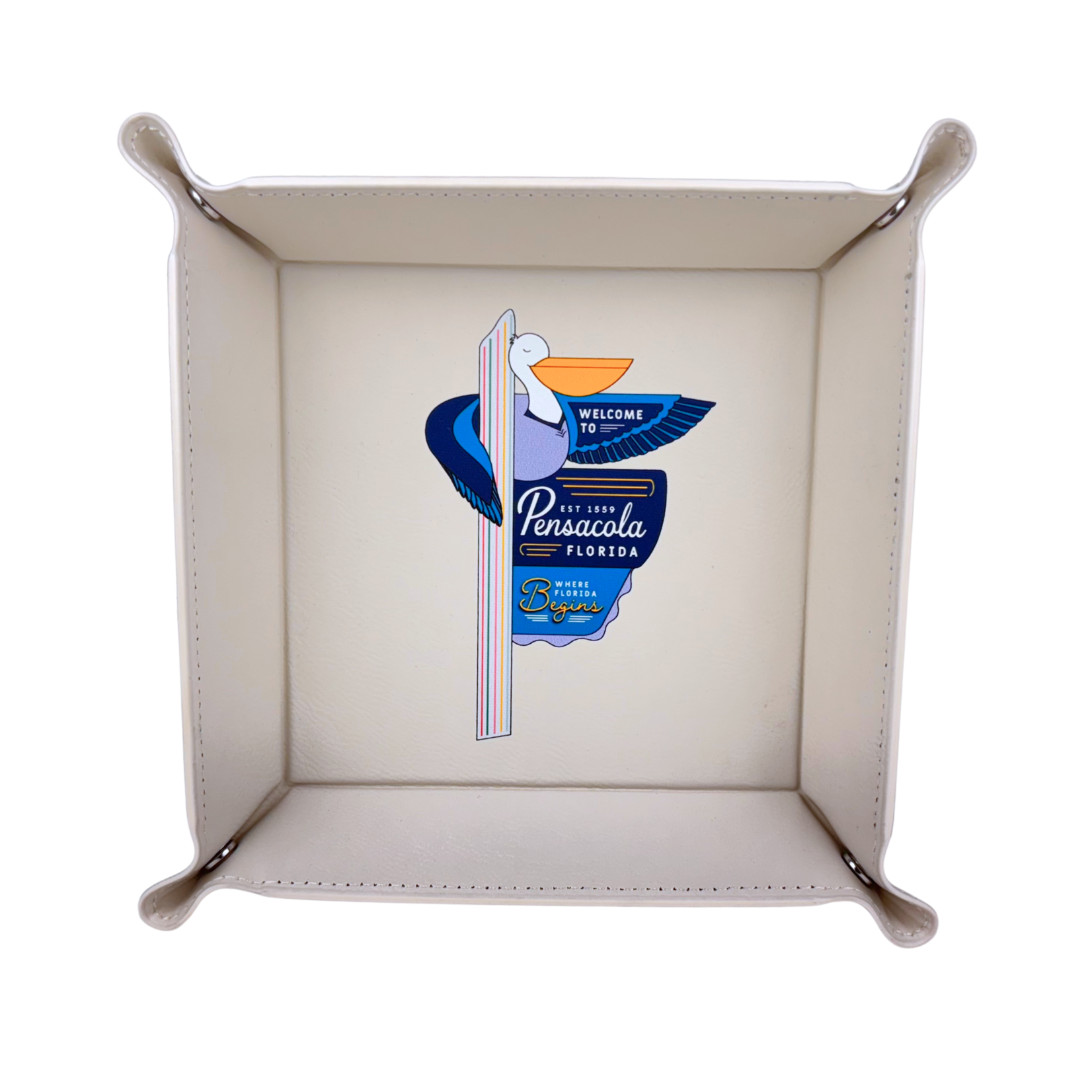 Prim In Proper Pensacola Pelican Welcome Sign Catch-all Snap-up Valet Tray 6x6