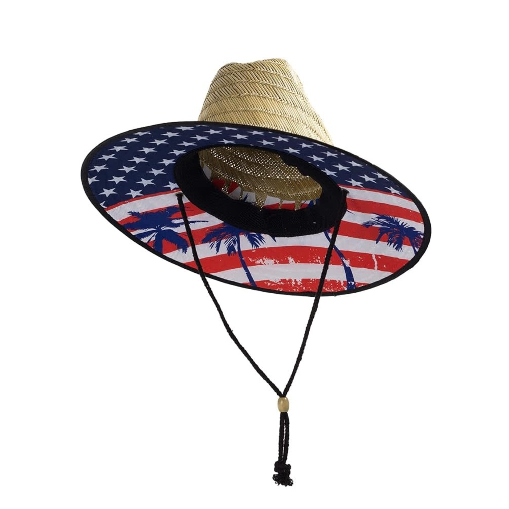 Straw Lifeguard Hat - USA Flag/Palm