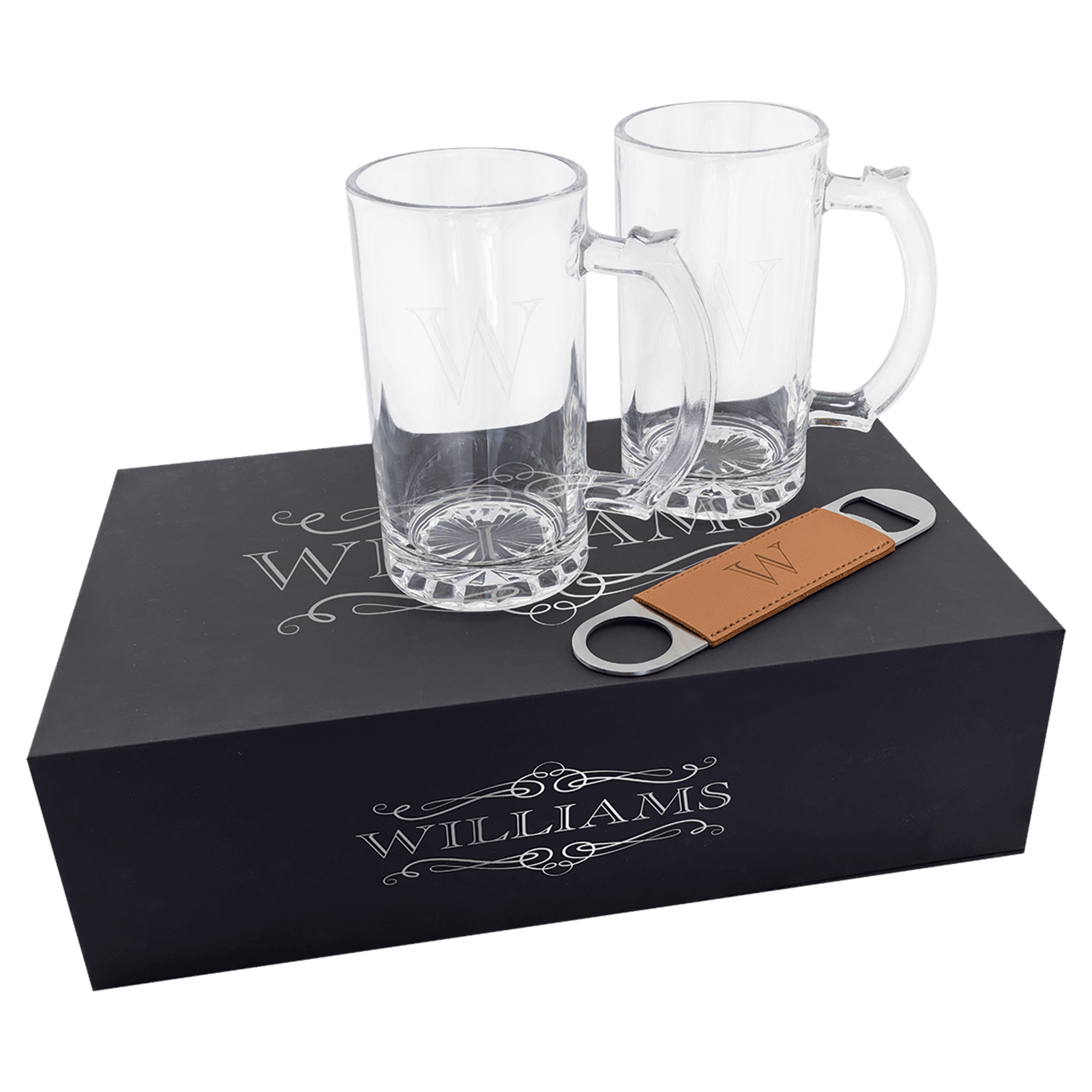 Prim In Proper Beer Mug Set 14 oz. w/ Bottle Opener & Box