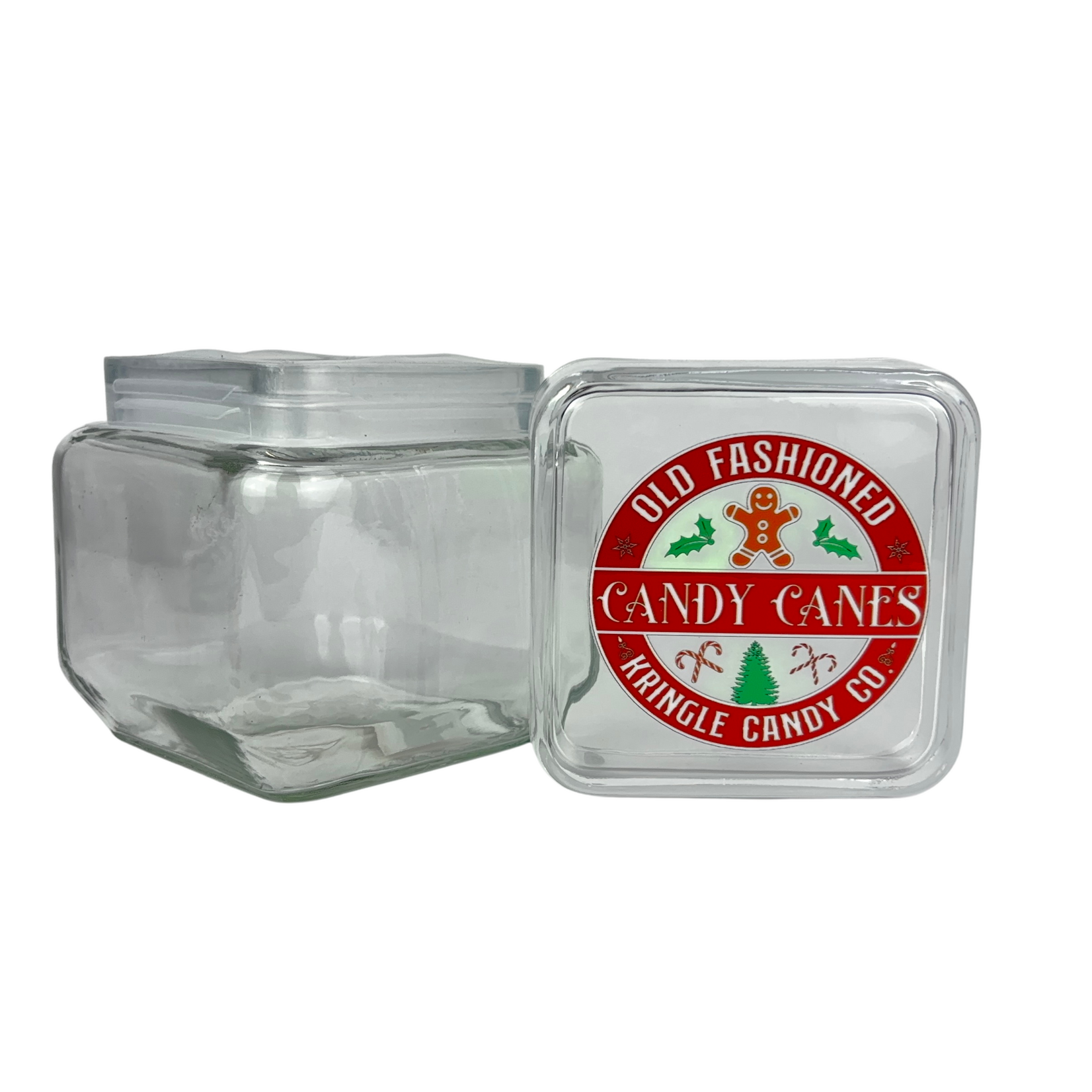 Acopa Square 28 oz Glass Candy Jar - Kringle Candy Cane
