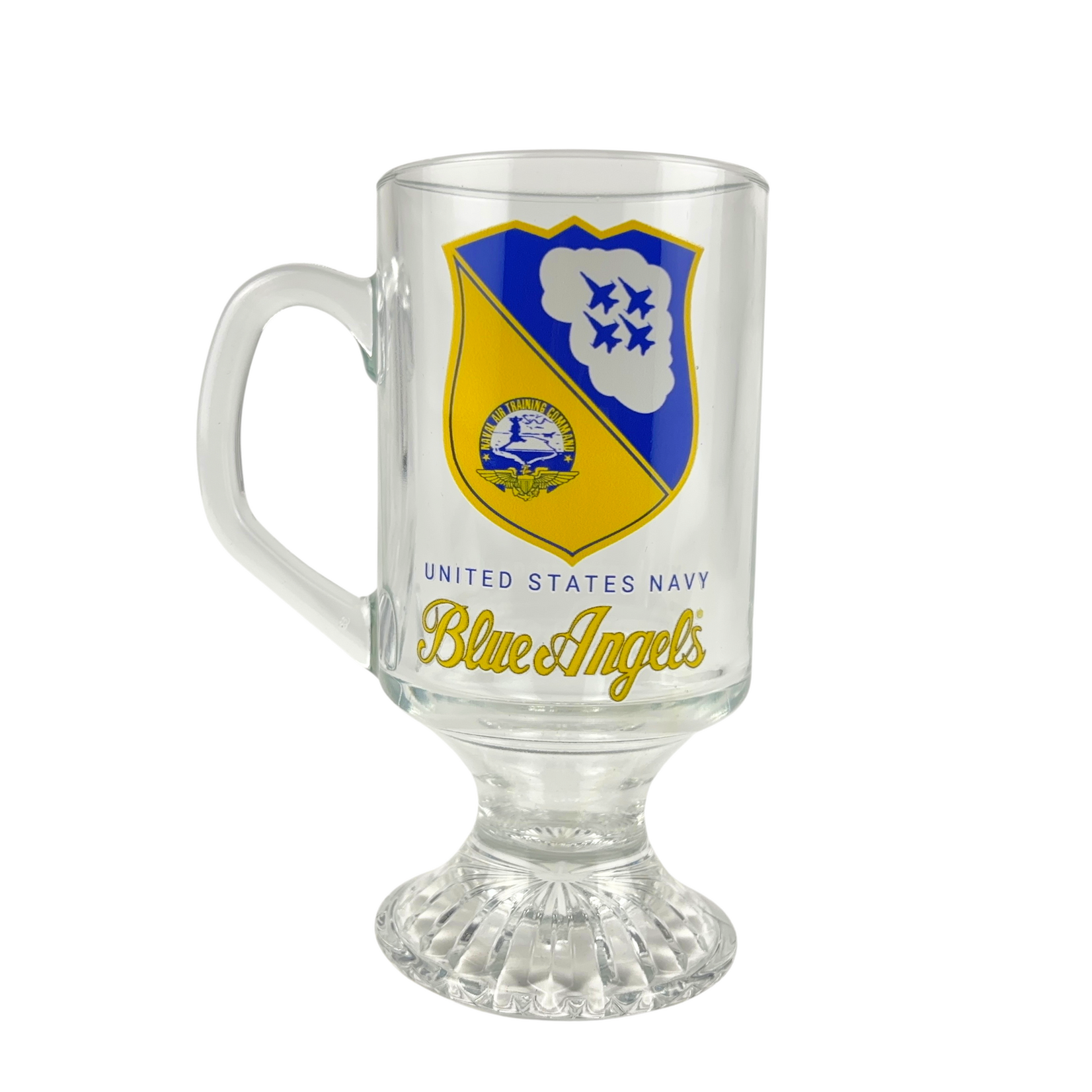 Prim In Proper Blue Angels Footed Glass Coffee Mug 10 oz
