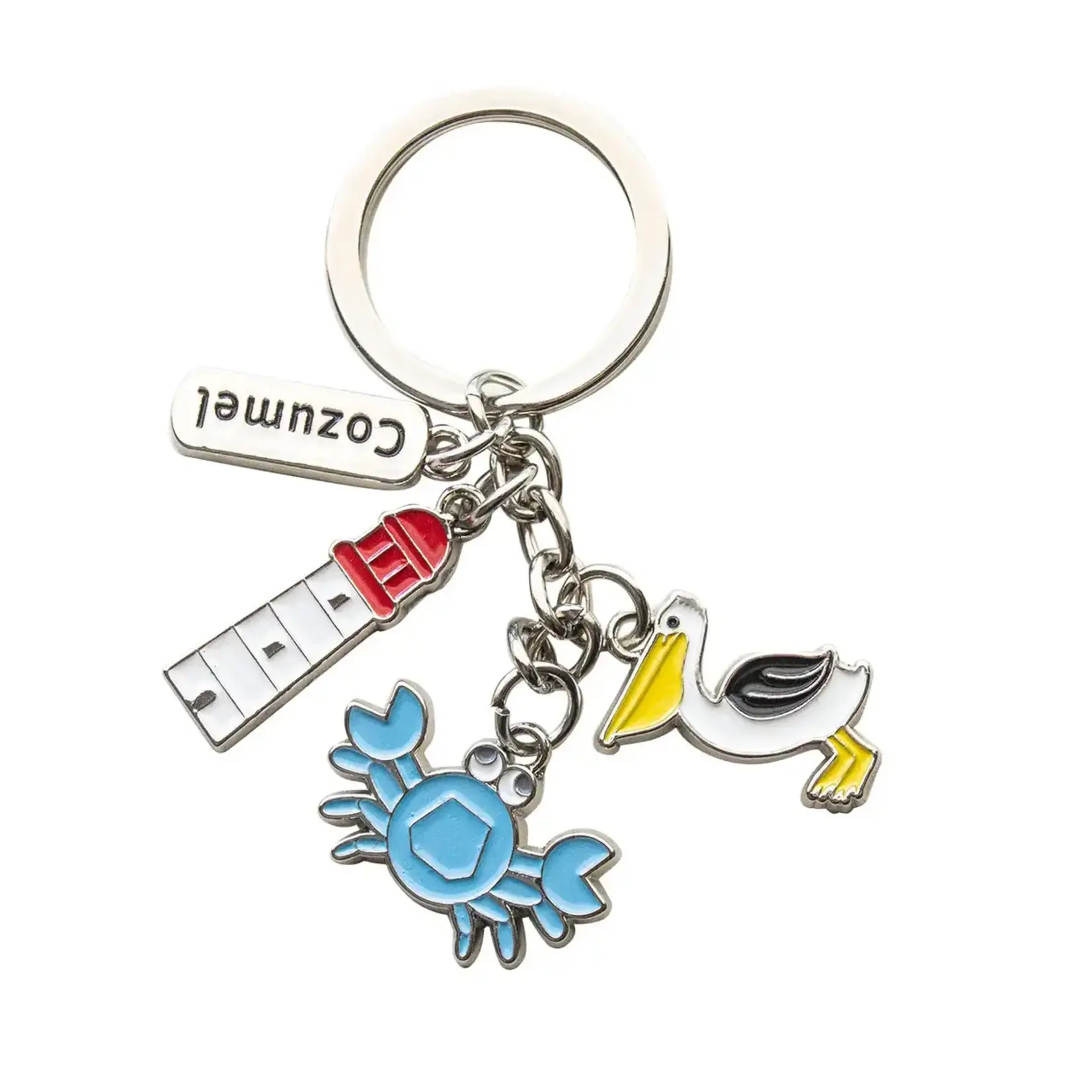 Sea Creations Metal Keychain with 3 Charms Tower Crab Pelican