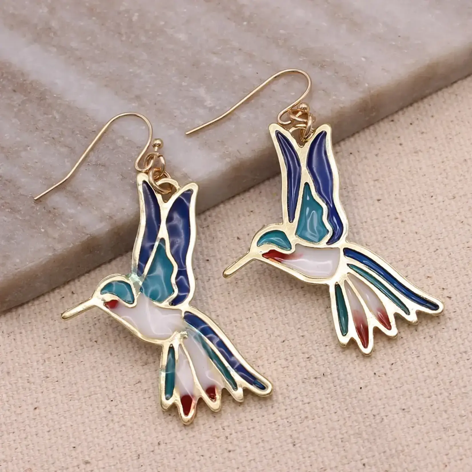 ZAD Stained Glass Gold Hummingbird Earrings