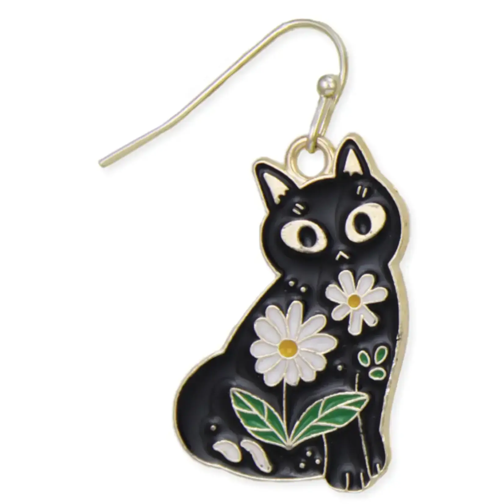 ZAD Sitting Pretty Black Floral Cat Earrings