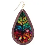 ZAD Rainbow Mosaic Stained Glass Print Wood Earrings