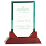 Prim In Proper Jade Rectangle Prestige Glass w/ Rosewood Piano Finish Base 7.75"