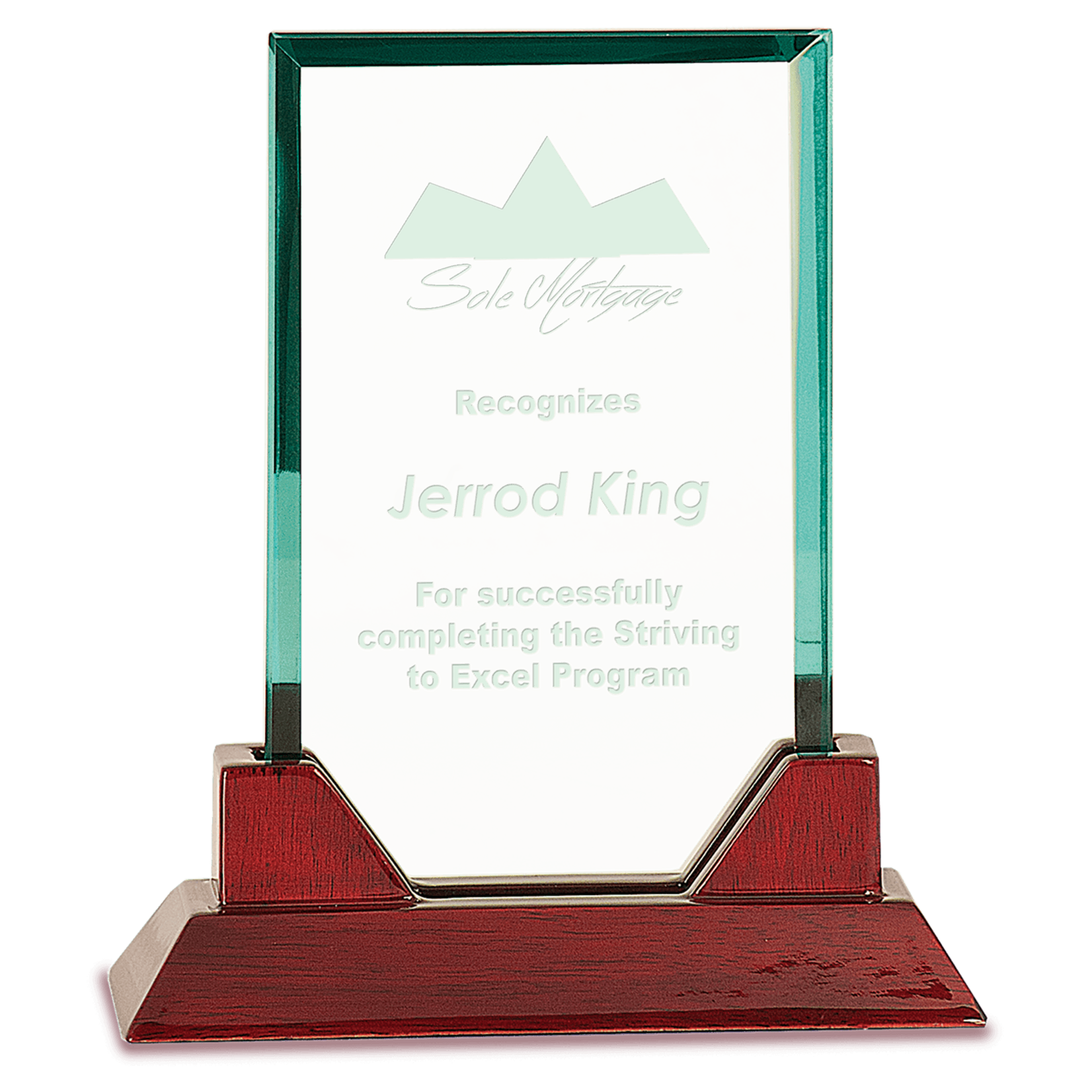 Prim In Proper Jade Rectangle Prestige Glass w/ Rosewood Piano Finish Base 7.75"