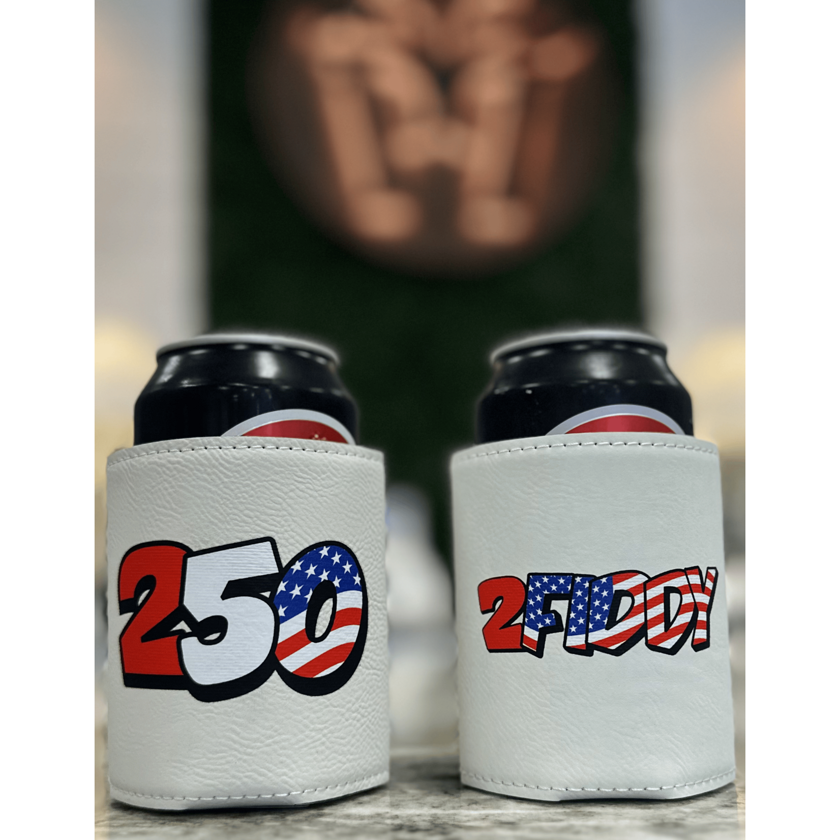 USA 250 2FIDDY Can Bottle Koozie Holder White