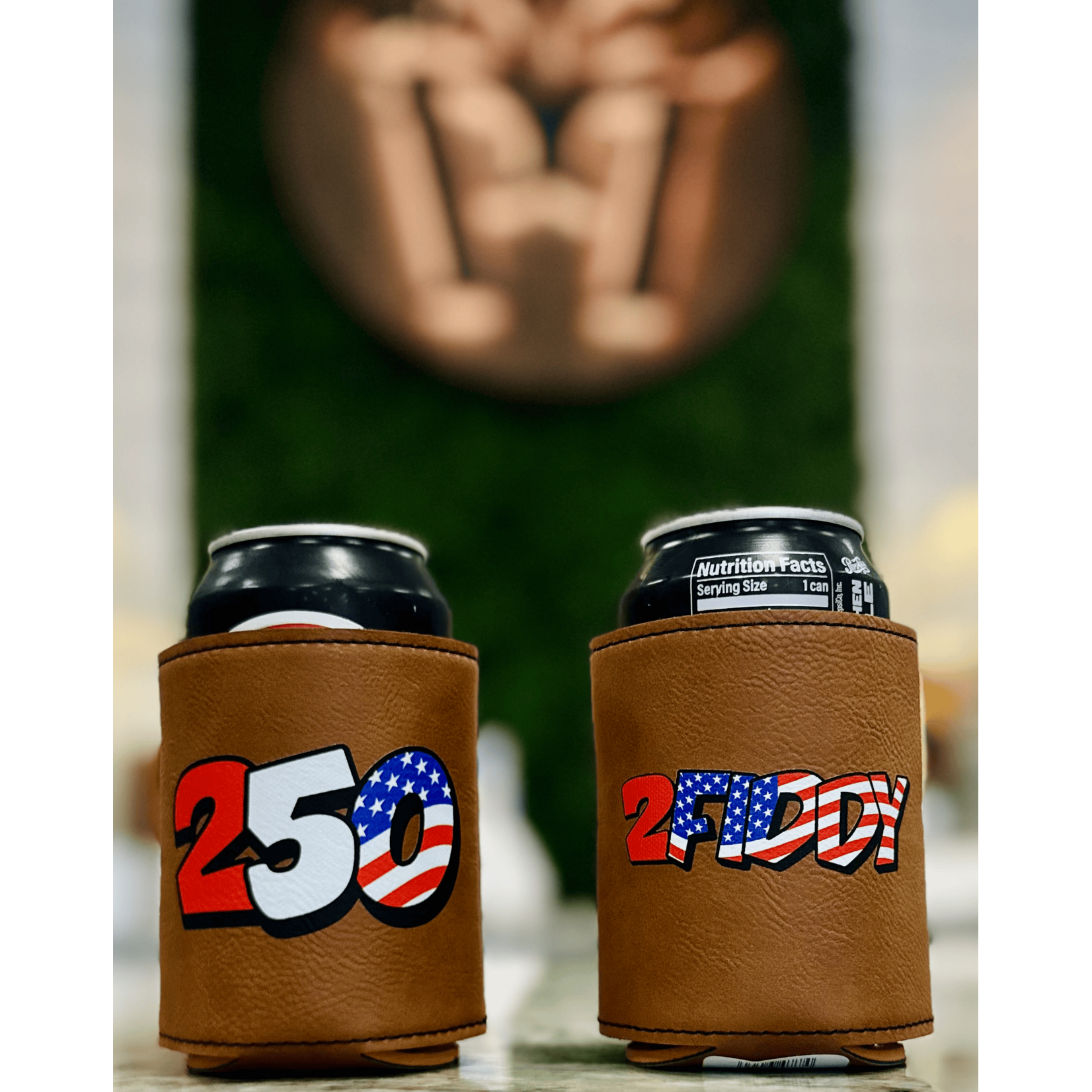USA 250 2FIDDY Can Bottle Koozie Holder Rawhide