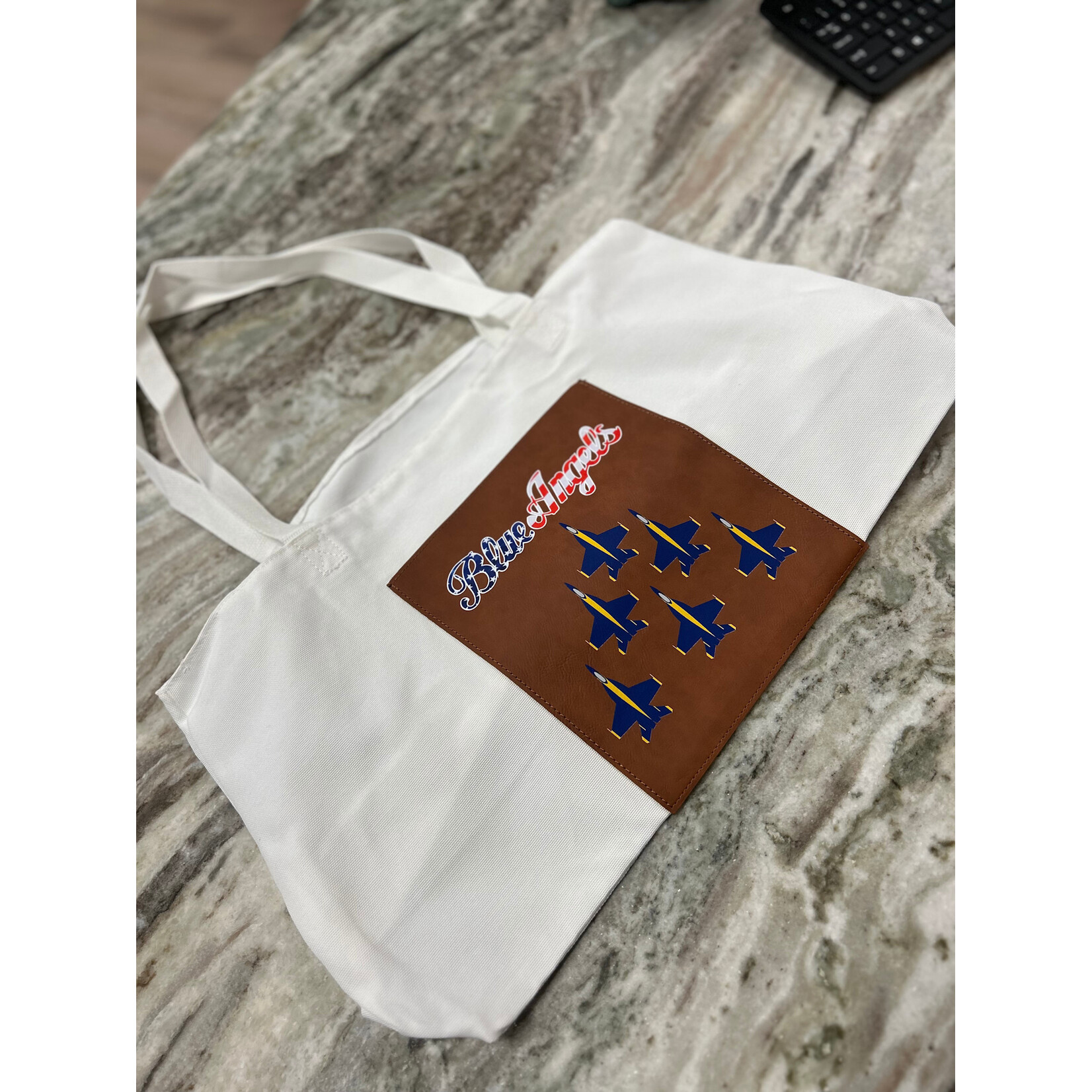 Prim In Proper Blue Angels Stars Stripes Tote Bag Rawhide w/Gusset
