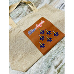 Prim In Proper Blue Angels Stars Stripes Burlap Tote Bag Rawhide w/Gusset