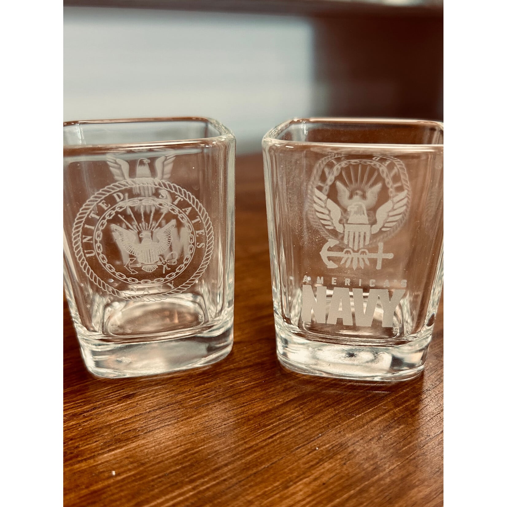 Prim In Proper US Navy Engraved Crest Square Shot Glass