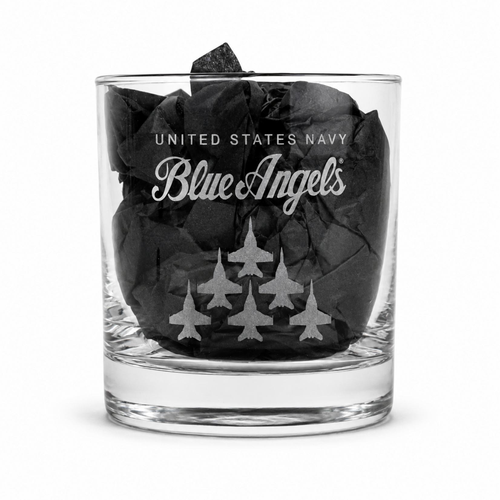 Prim In Proper Blue Angels Engraved Crest Rocks Glass
