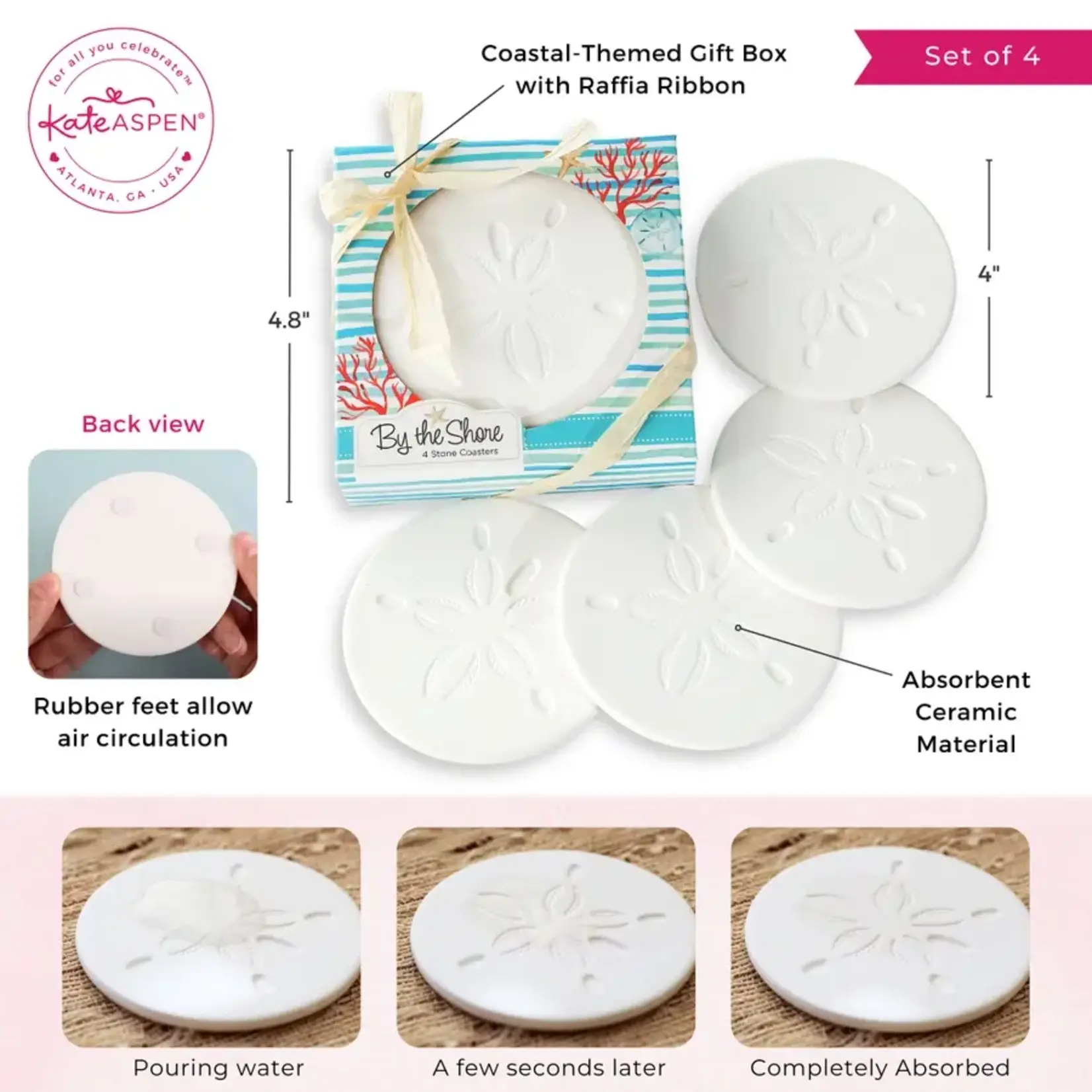 Kate Aspen Sand Dollar Stone Coaster Set of 4