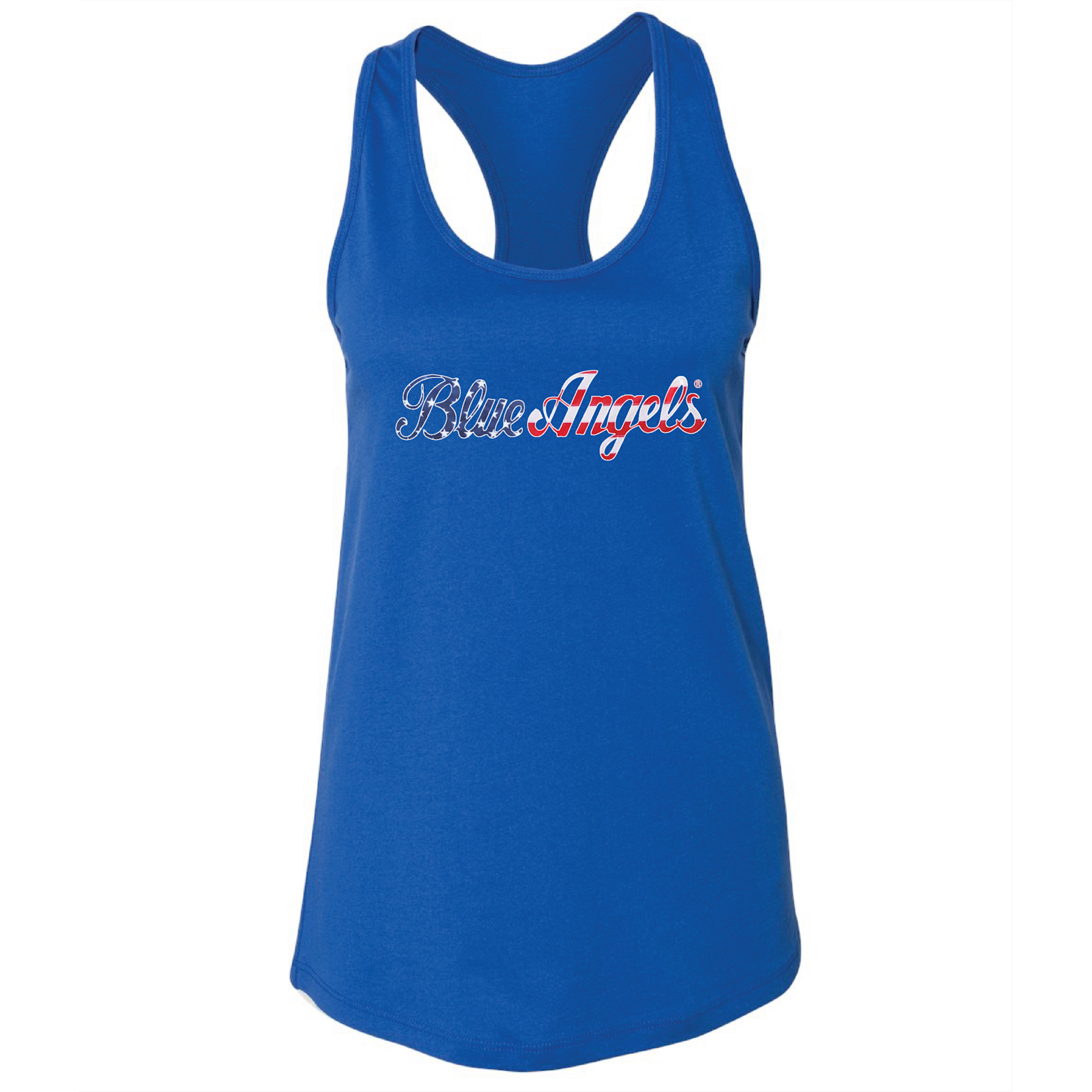 Prim In Proper Blue Angels Women's Racerback Tank - Stars & Stripes Script