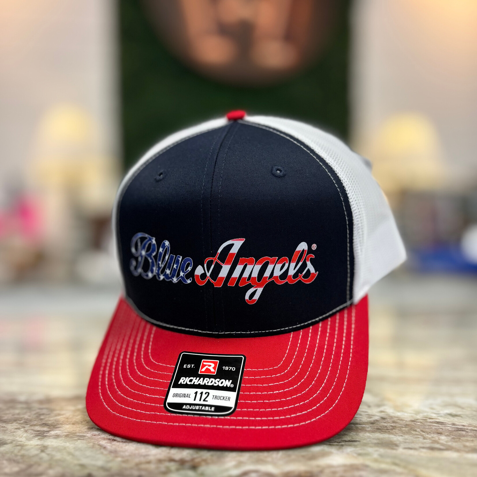 Prim In Proper Blue Angels Richardson 112 Trucker Hat Cap Stars & Stripes Script