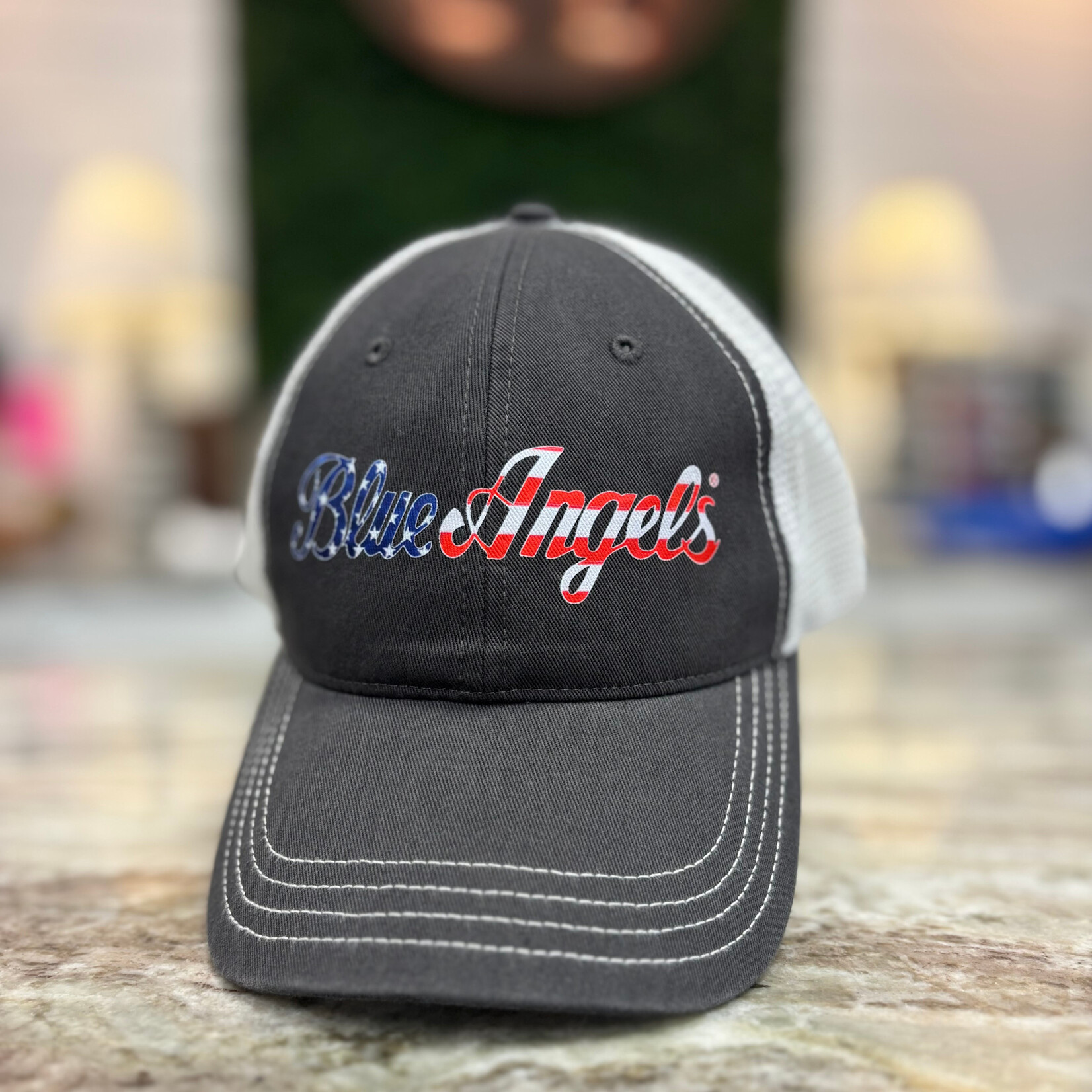 Prim In Proper Blue Angels Richardson 111 Trucker Hat Cap Stars & Stripes Script