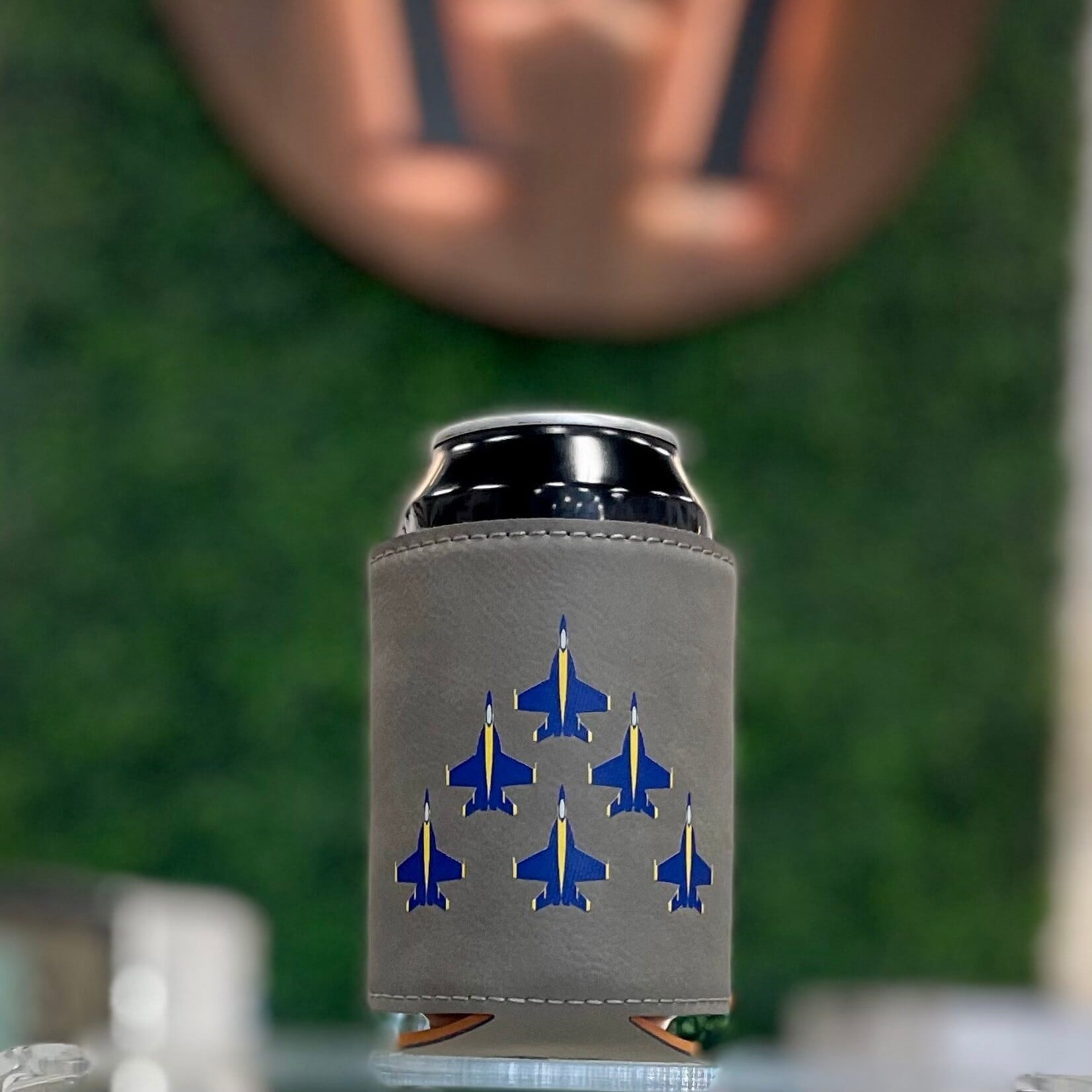 Prim In Proper Blue Angels Crest & Delta Print Can Bottle Beverage Holder Sleeve