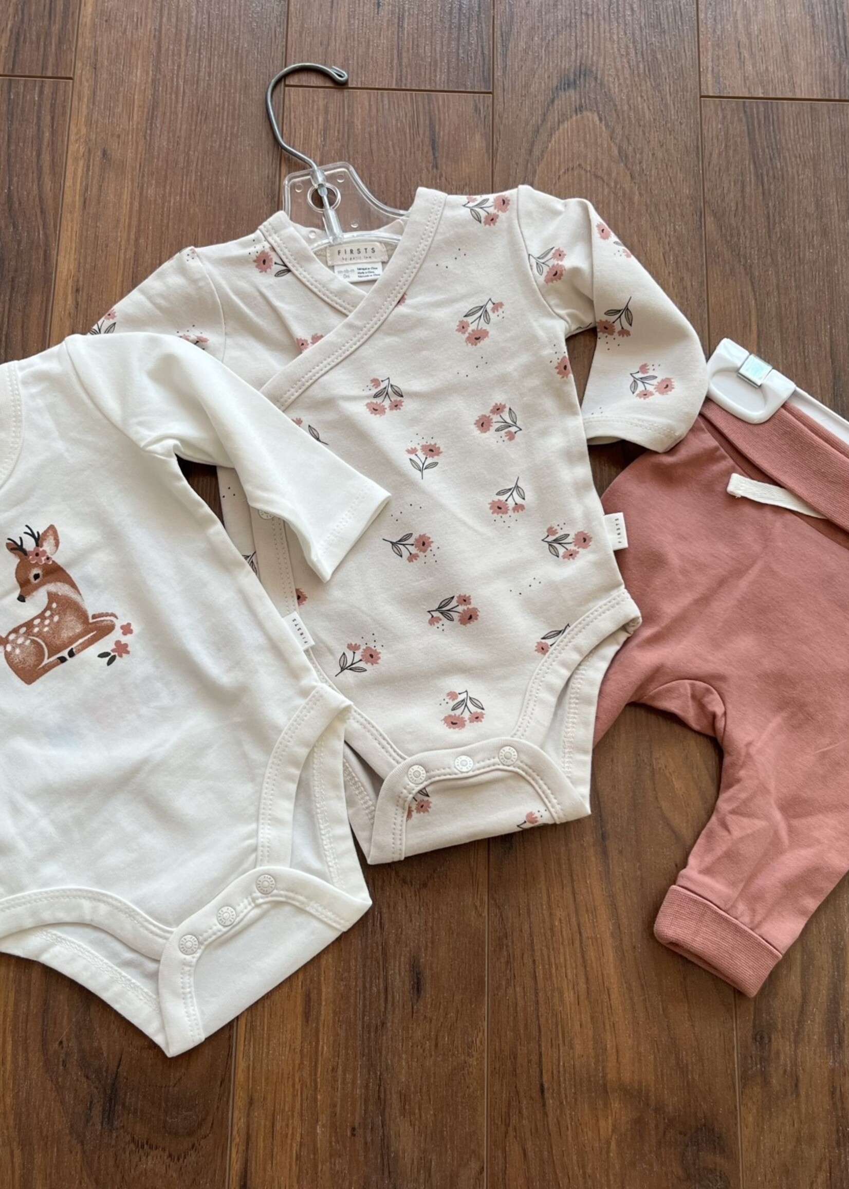 PETIT LEM DEER/FLOWER 2 PACK ONESIES AND PANTS