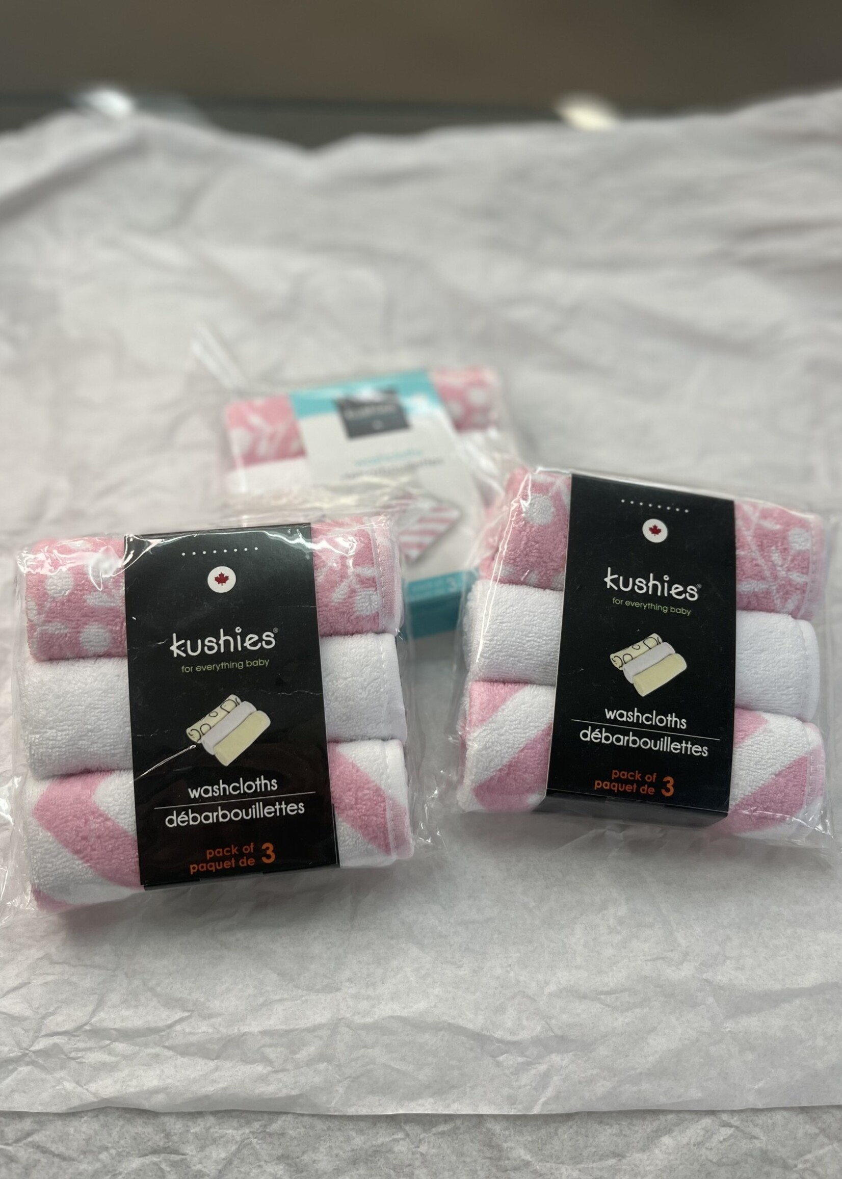 KUSHIES 3 PAC PINK/WHITE WASHCLOTHS