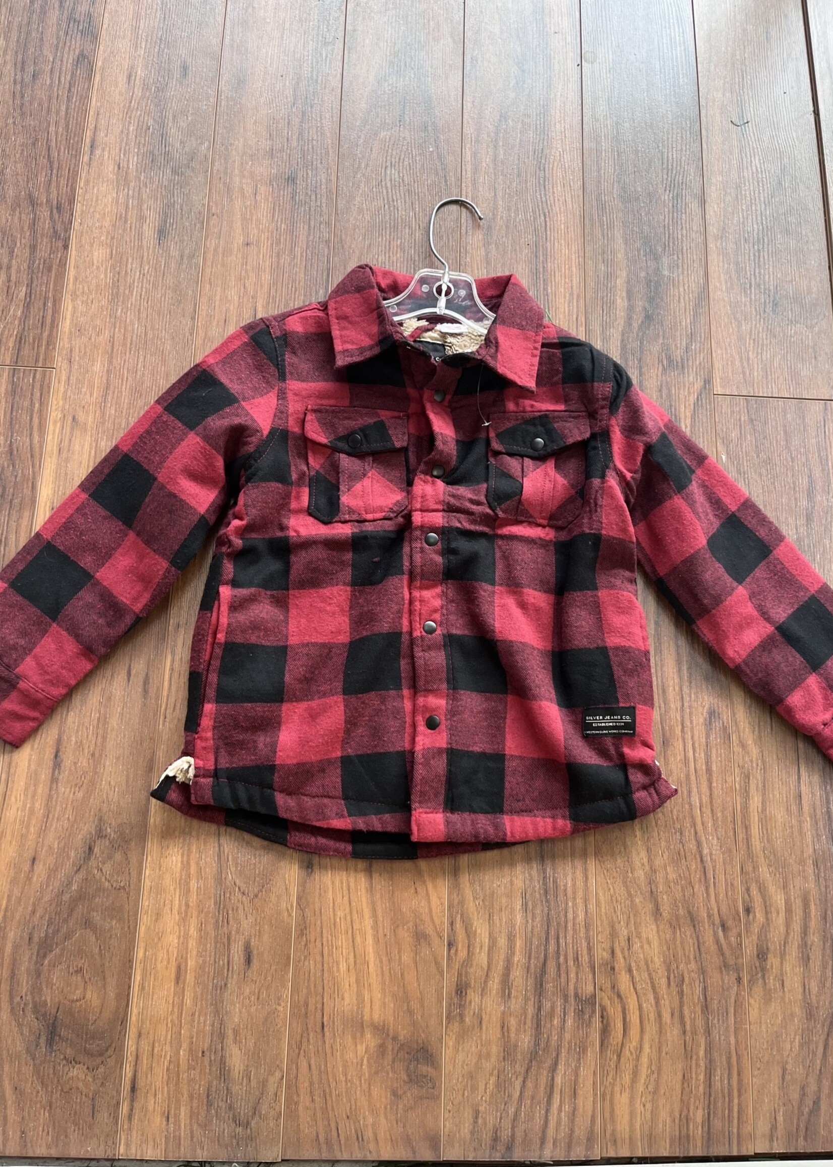 SILVER JEANS PLAID RED WITH SHERPA