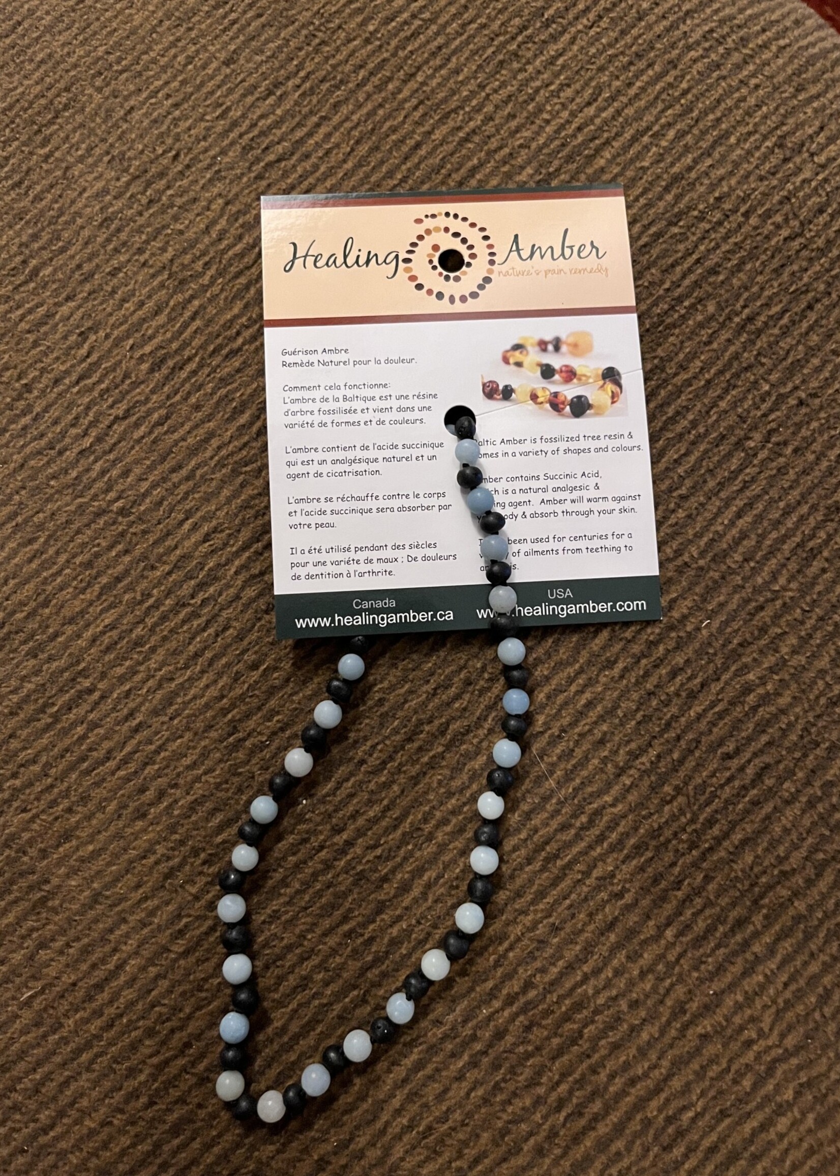 HEALING AMBER 15" BLACK AND JADE NECKLACE