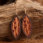 Yanki Vintage Embossed  Wooden Genuine Leather Earrings-Pink