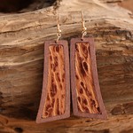 Yanki Vintage Embossed Wooden Genuine Leather Earrings-BEIGE