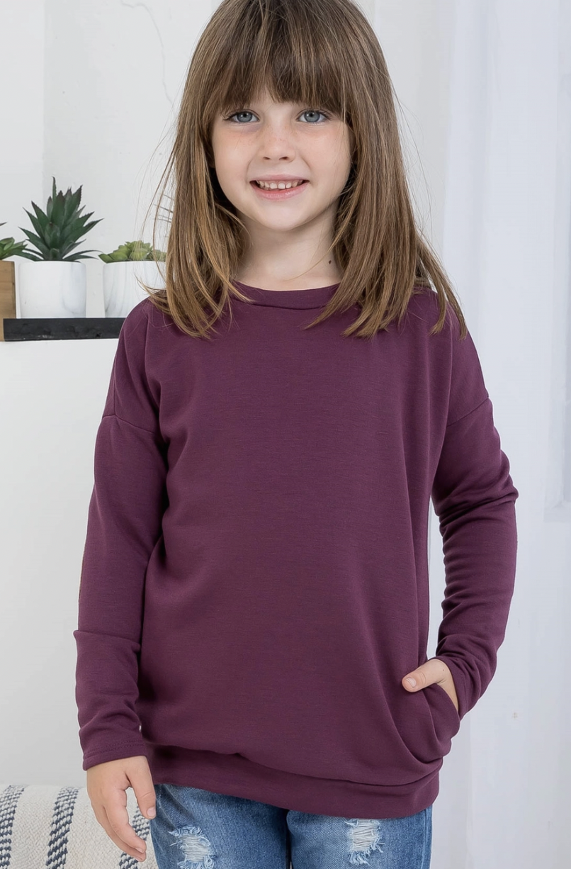 Plum Long Sleeve Elbow Patch Top