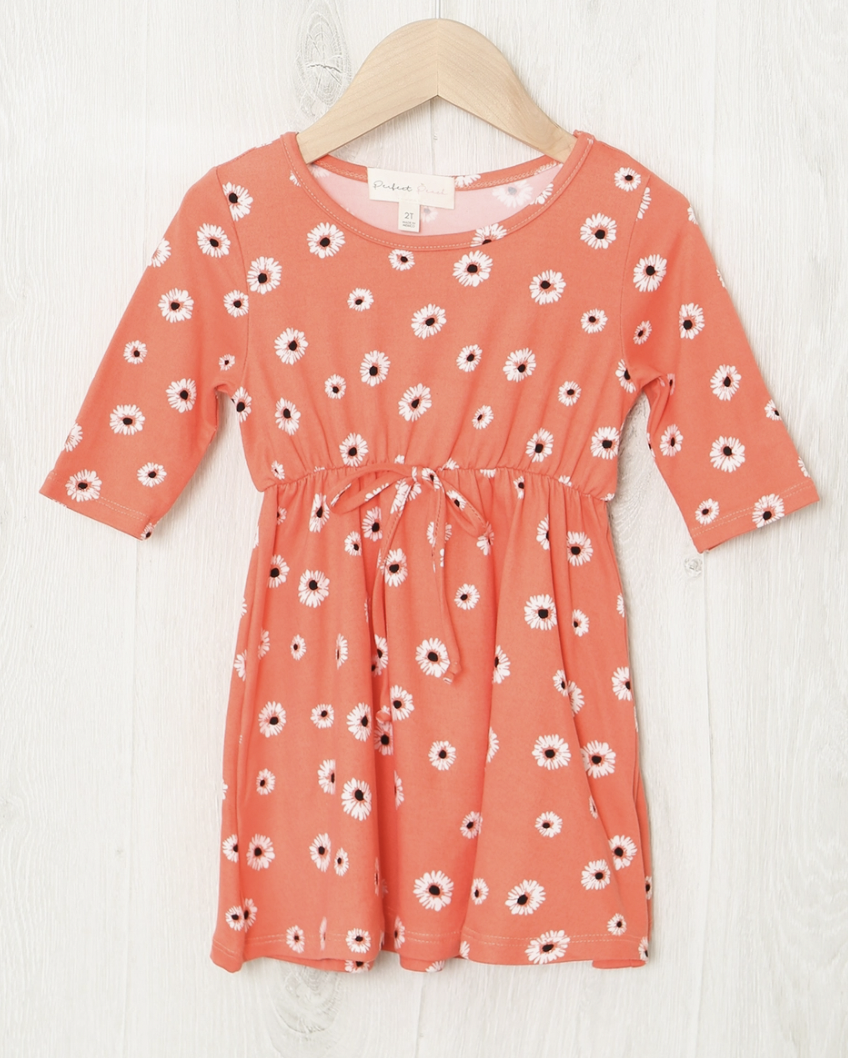 3/4 sleeve Cinch Waist Floral Dress