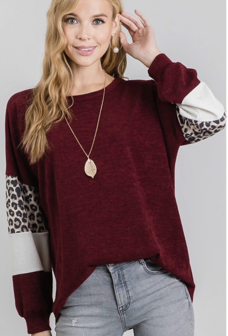 Solid/Leopard Contrast Top
