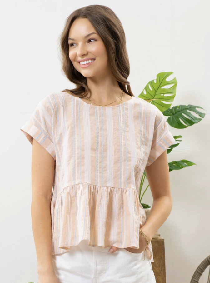 Back Button Striped Top