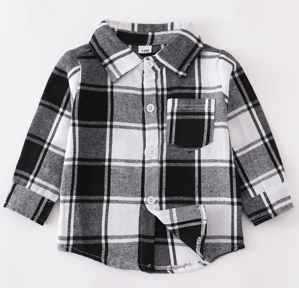 Black Swamp Boots and Apparel Kid's Black Plaid Button Down