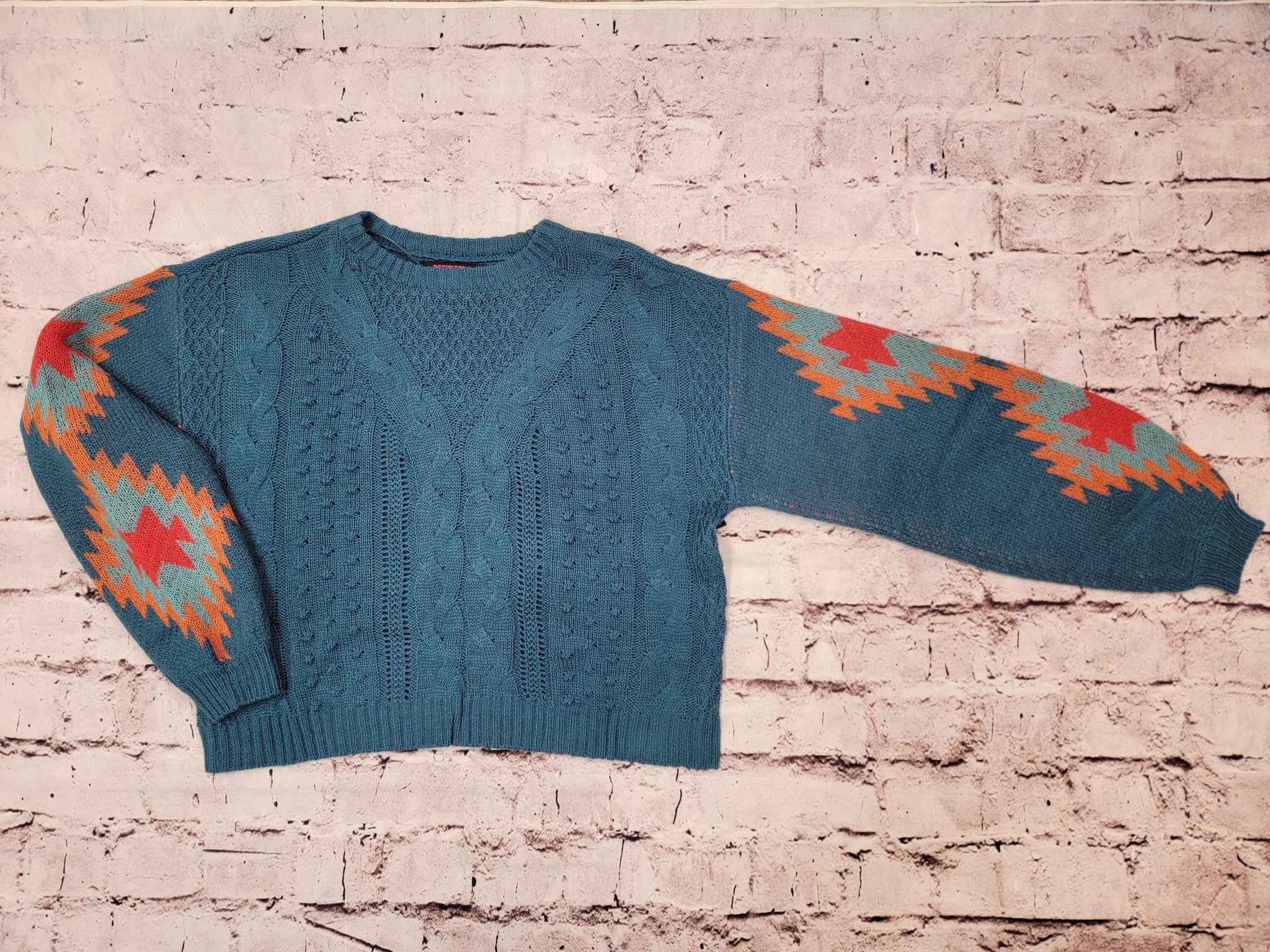 Rock & Roll Denim Women's Navy Sweater & Aztec Sleeve