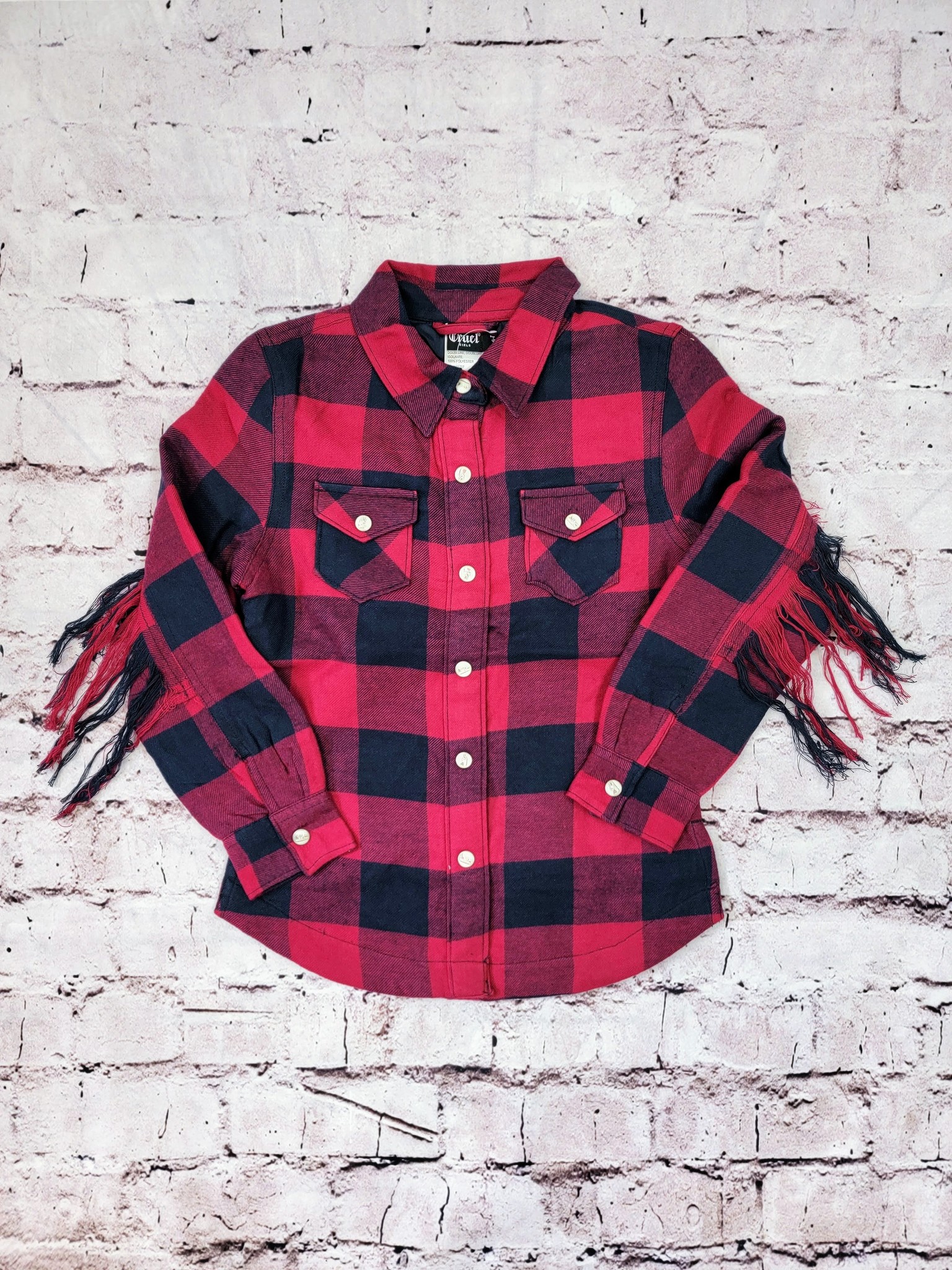 Cruel Cruel Girl's Cranberry/Navy Fringe Shacket Cruel Cruel Girl's Cranberry/Navy Fringe Shacket