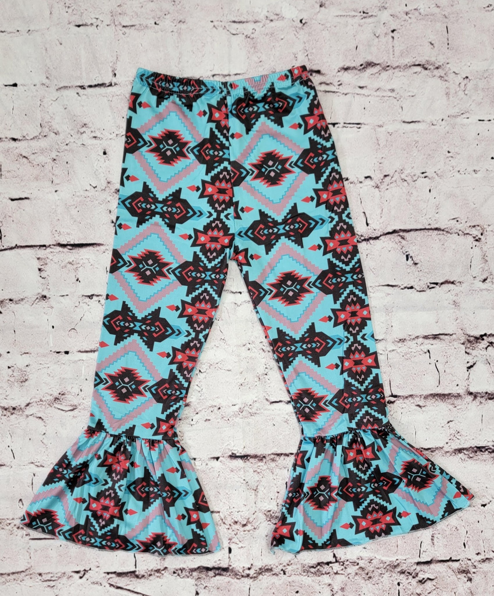 Girl's Teal & Coral Aztec Bell Bottoms