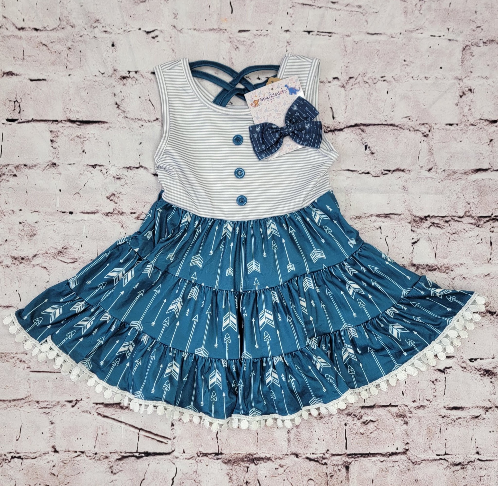 Girl's Striped Arrows Twirl Dress w/ Bow Girl's Striped Arrows Twirl Dress w/ Bow