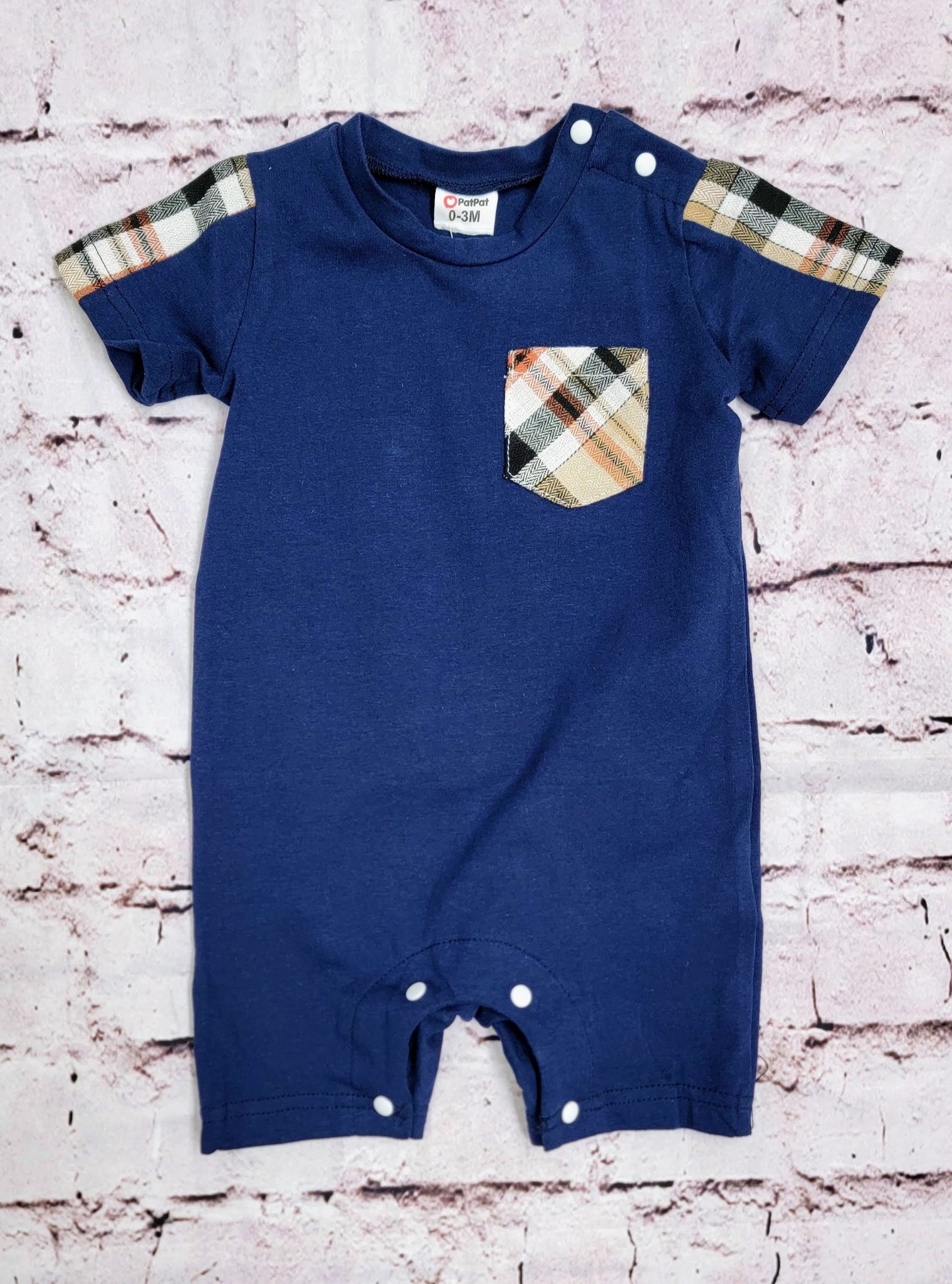 Black Swamp Boots and Apparel Infant Navy/Plaid Shortsleeve Romper