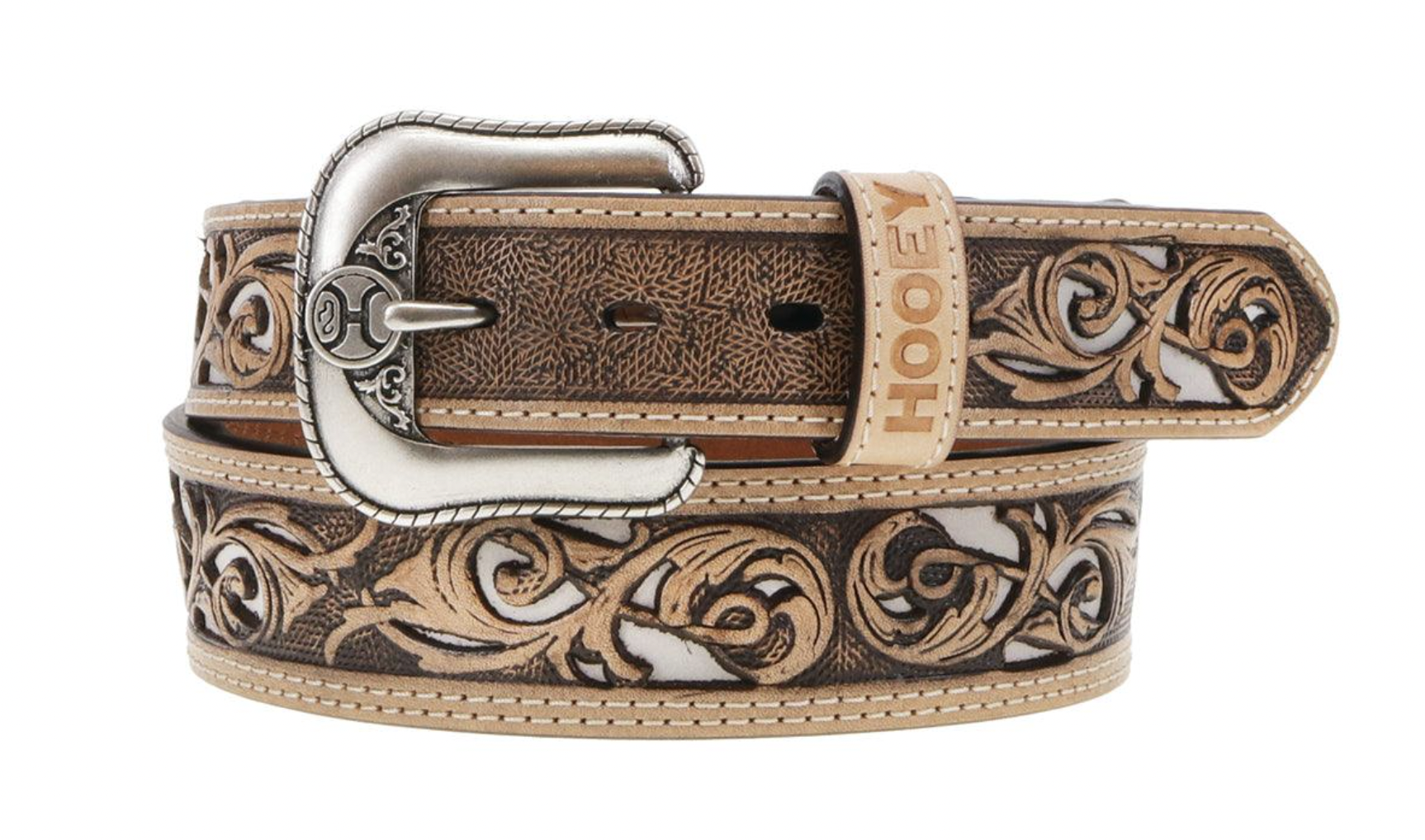 Hooey Hooey "Top Notch" 1.75"-1.5" Tapered Tooled Leather w/ Ivory Inlay