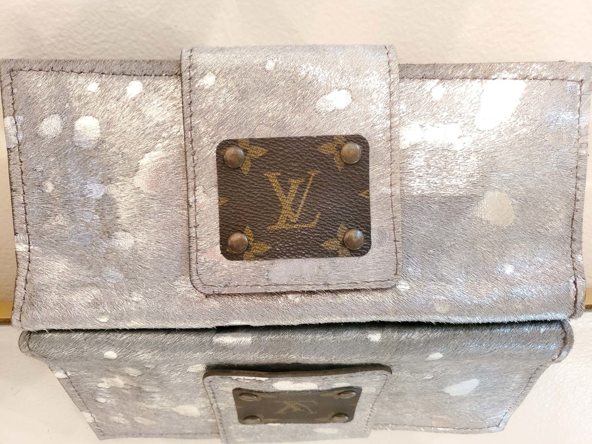 Keep It Gypsy Upcylced LV Large Silver Acid Cowhide Wallet