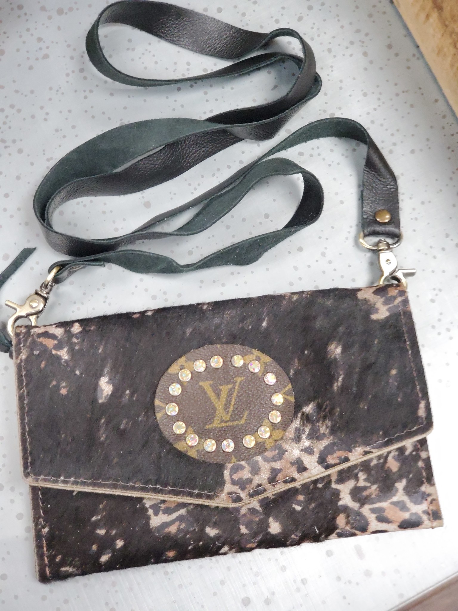 Keep It Gypsy Upcycled LV Leather &Leopard Hide Crossbody Wallet