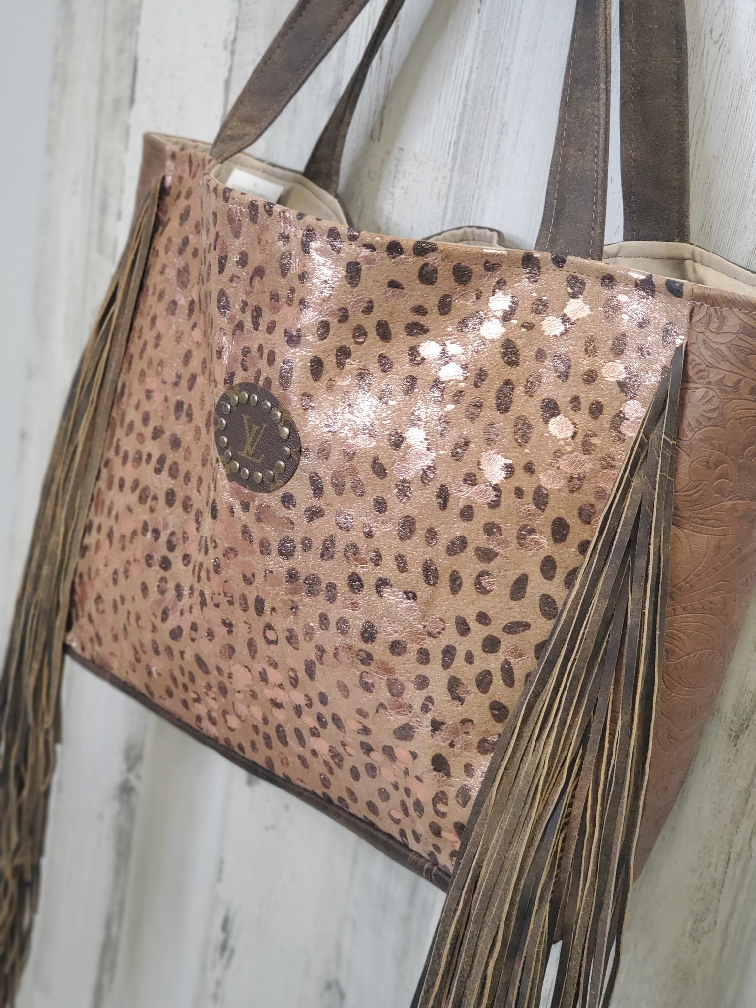 Keep It Gypsy Upcycled LV Oversized Stella Tote Bag Rosegold Hide