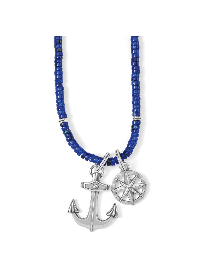 Anchor And Soul Bead Necklace - Silver-Blue